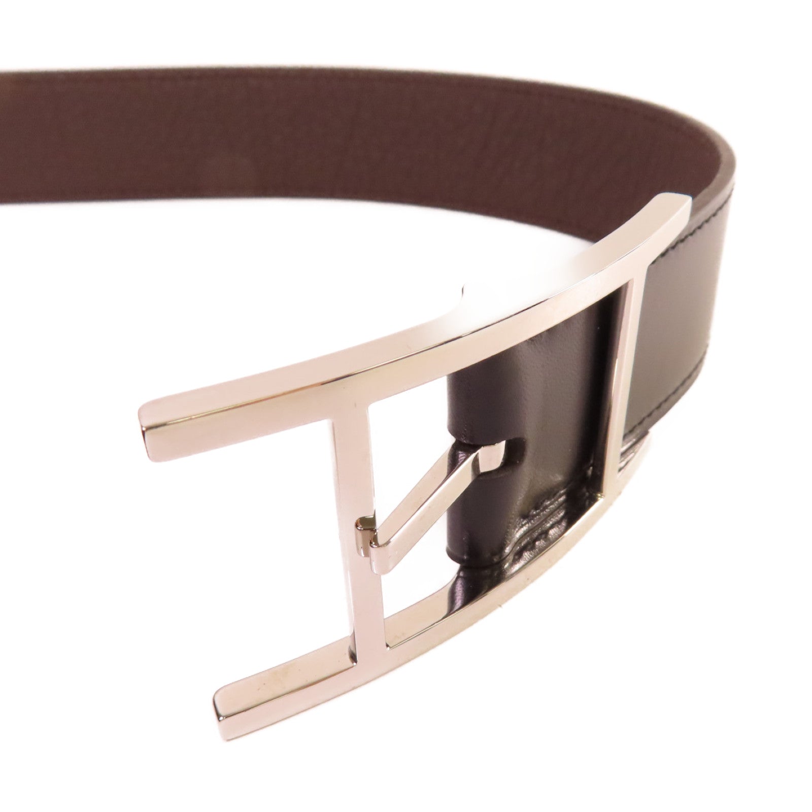 HERMES Swift皮革/Box Calf皮革Quentin Reversible Belt銀扣皮帶黑色/啡色
