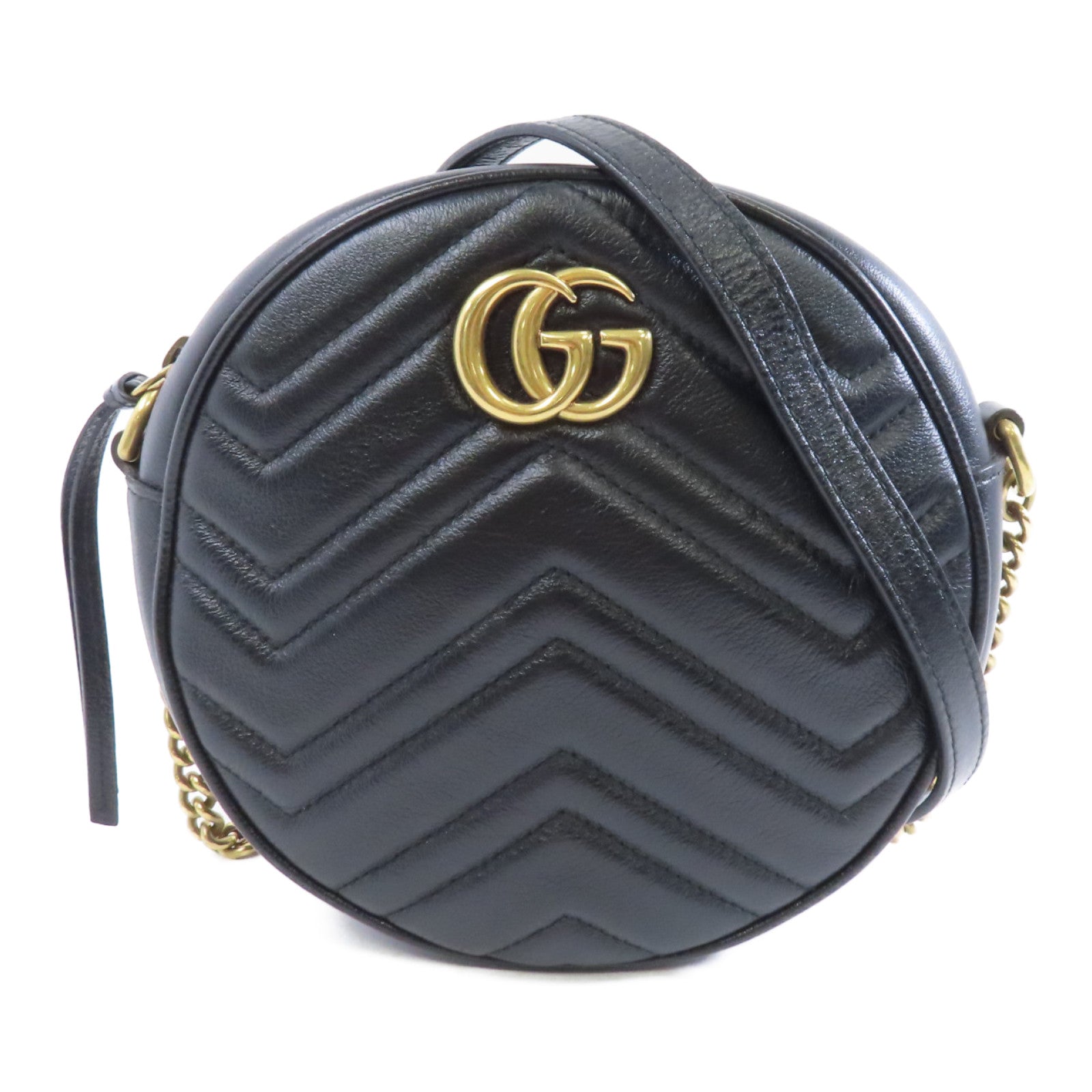 GUCCI 【激減優惠】牛皮皮革GG Marmont金扣鏈帶肩背袋黑色