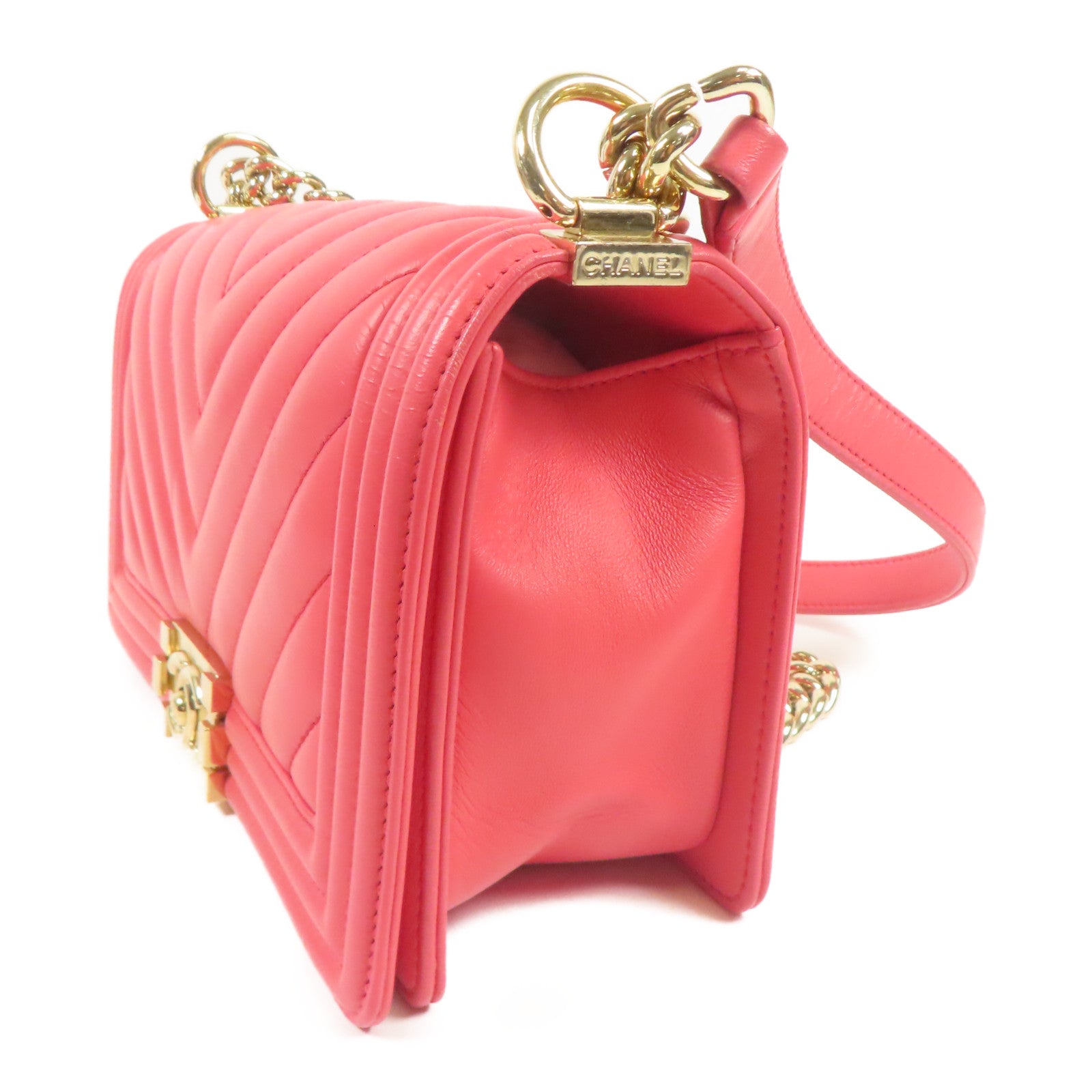 CHANEL CC GHW Boy 25 Chain Shoulder Bag Calfskin Leather Pink