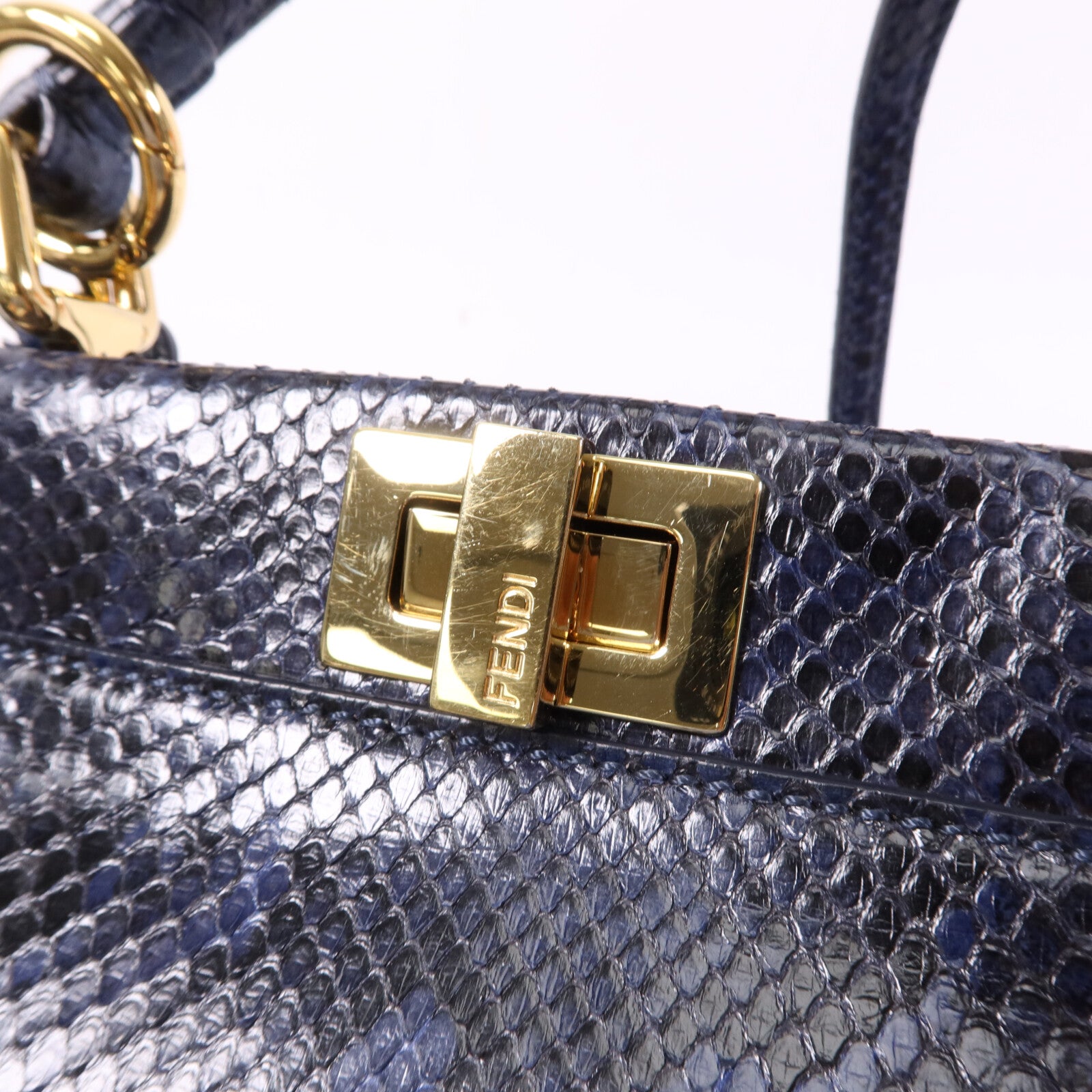 FENDI 蛇皮皮革Peekaboo Mini金扣手挽肩背兩用袋