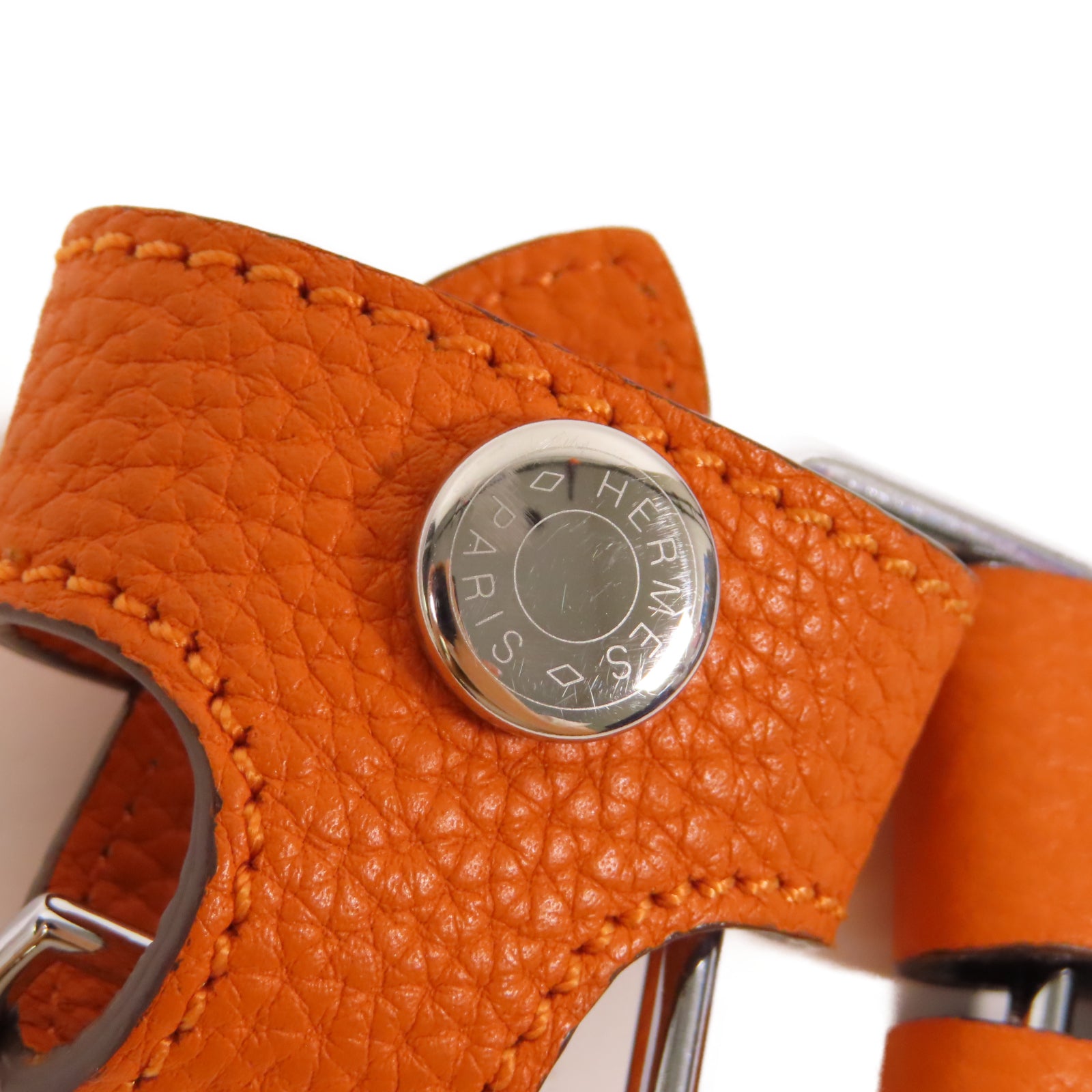 HERMES Clemence皮革Conversion Kit銀扣袋扣橙色