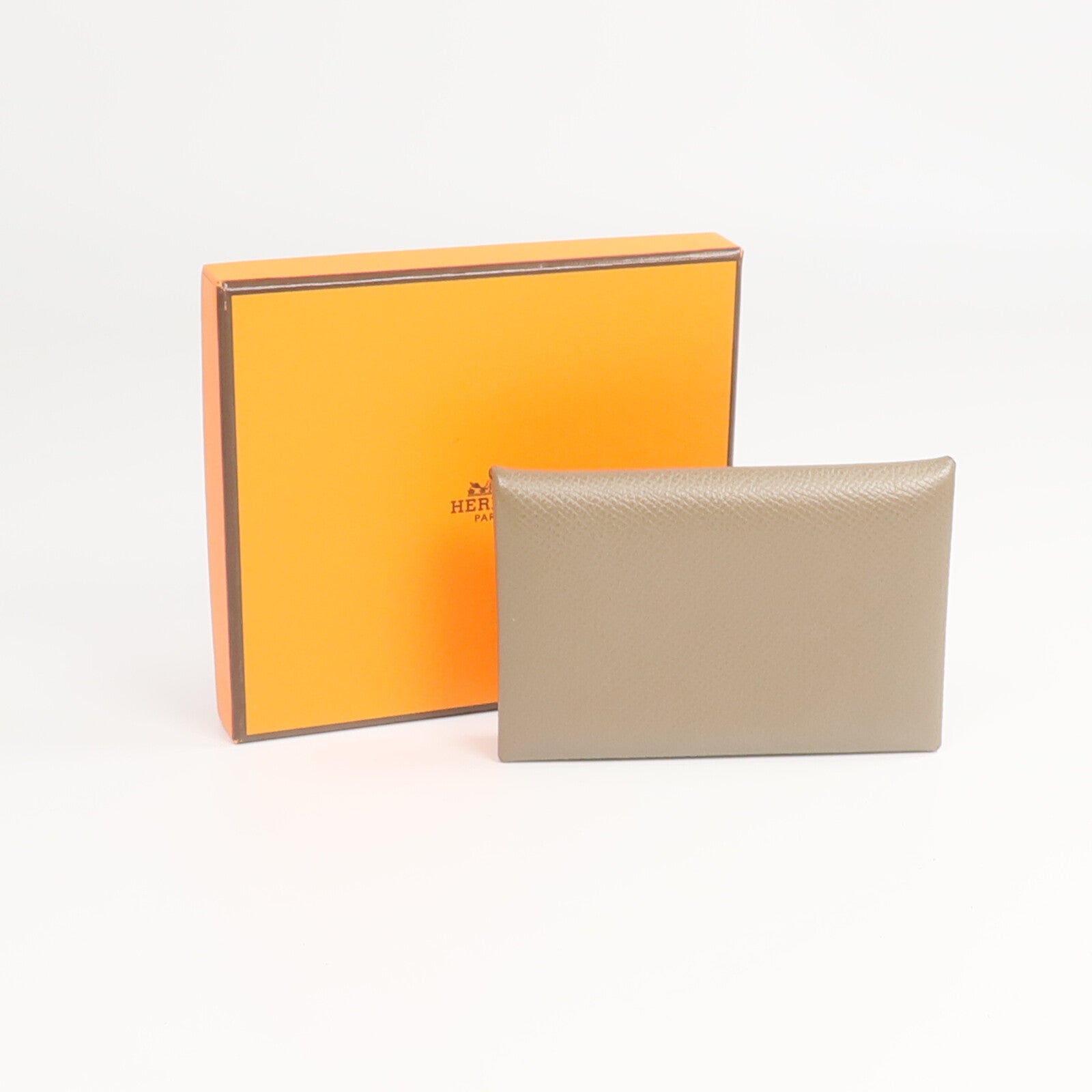 HERMES Epsom皮革Calvi卡片套Etoupe