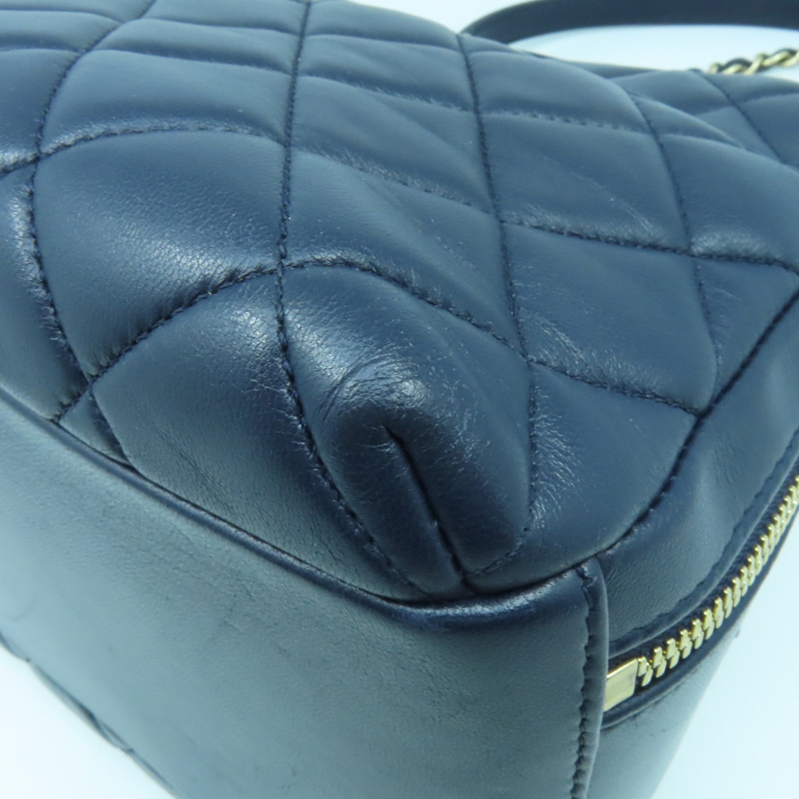 CHANEL 【激減優惠】菱格羊皮皮革Trendy Bowling Bag金扣手挽肩背兩用袋深藍色