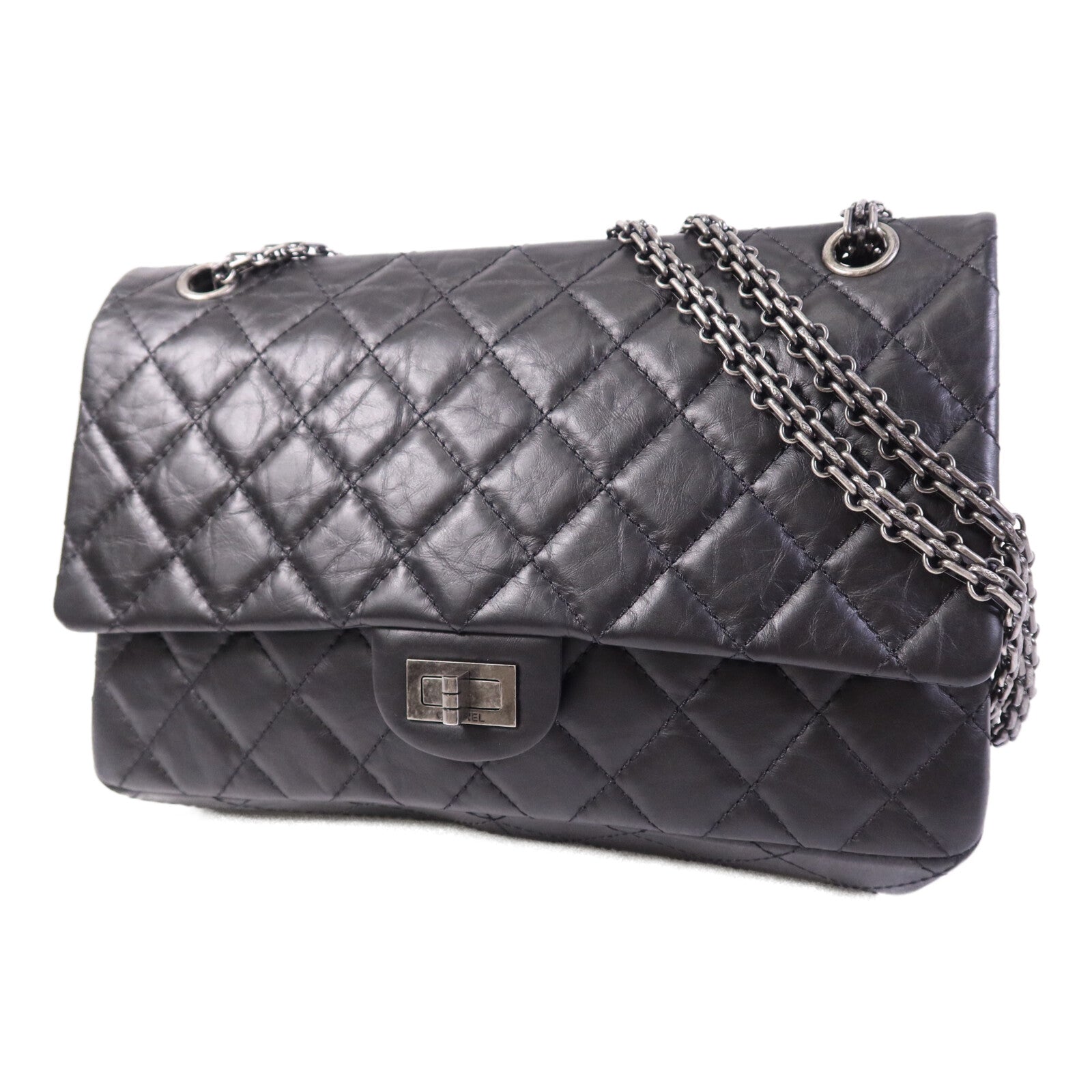 CHANEL 牛皮皮革2.55 Medium銀扣鏈帶肩背袋
