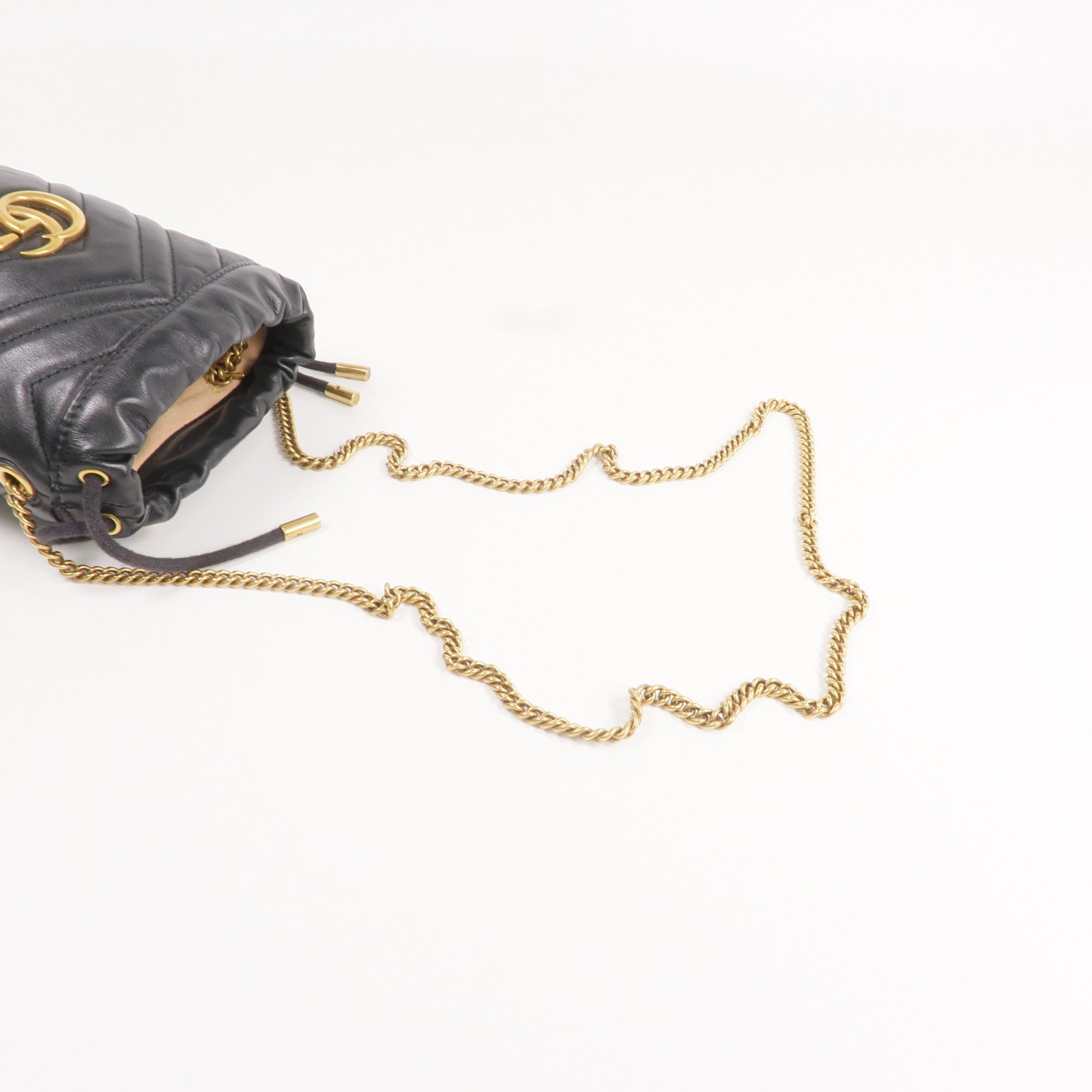 GUCCI 牛皮皮革GG Marmont Mini Bucket金扣鏈帶肩背袋