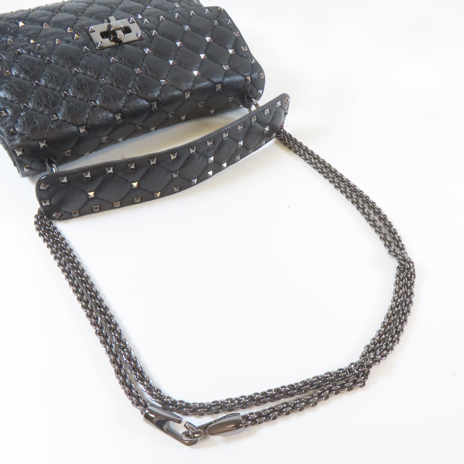 Valentino 牛皮皮革Chain Shoulder黑扣手挽肩背兩用袋黑色