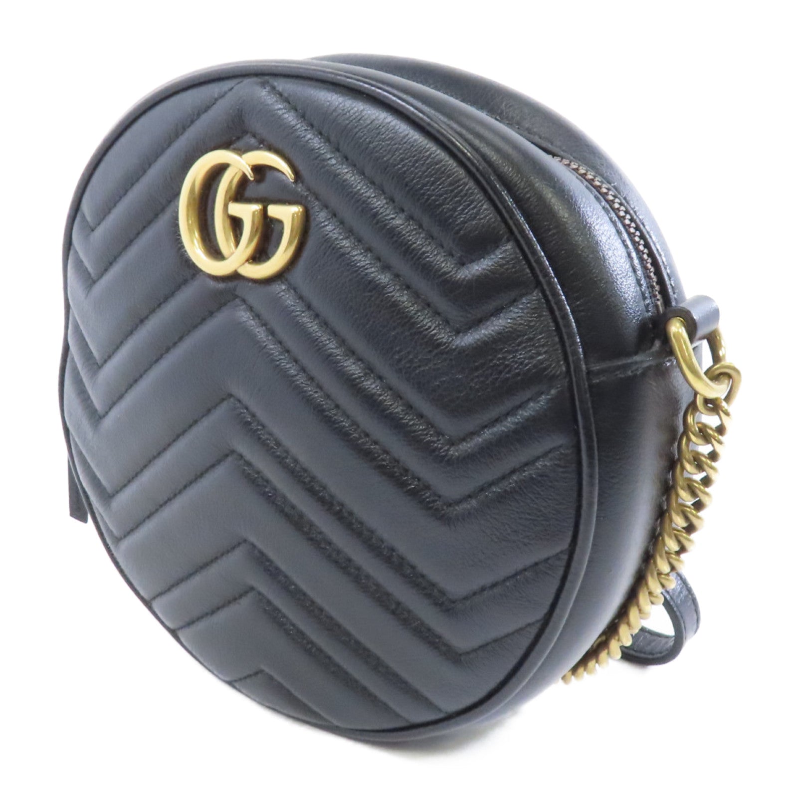 GUCCI 【激減優惠】牛皮皮革GG Marmont金扣鏈帶肩背袋黑色