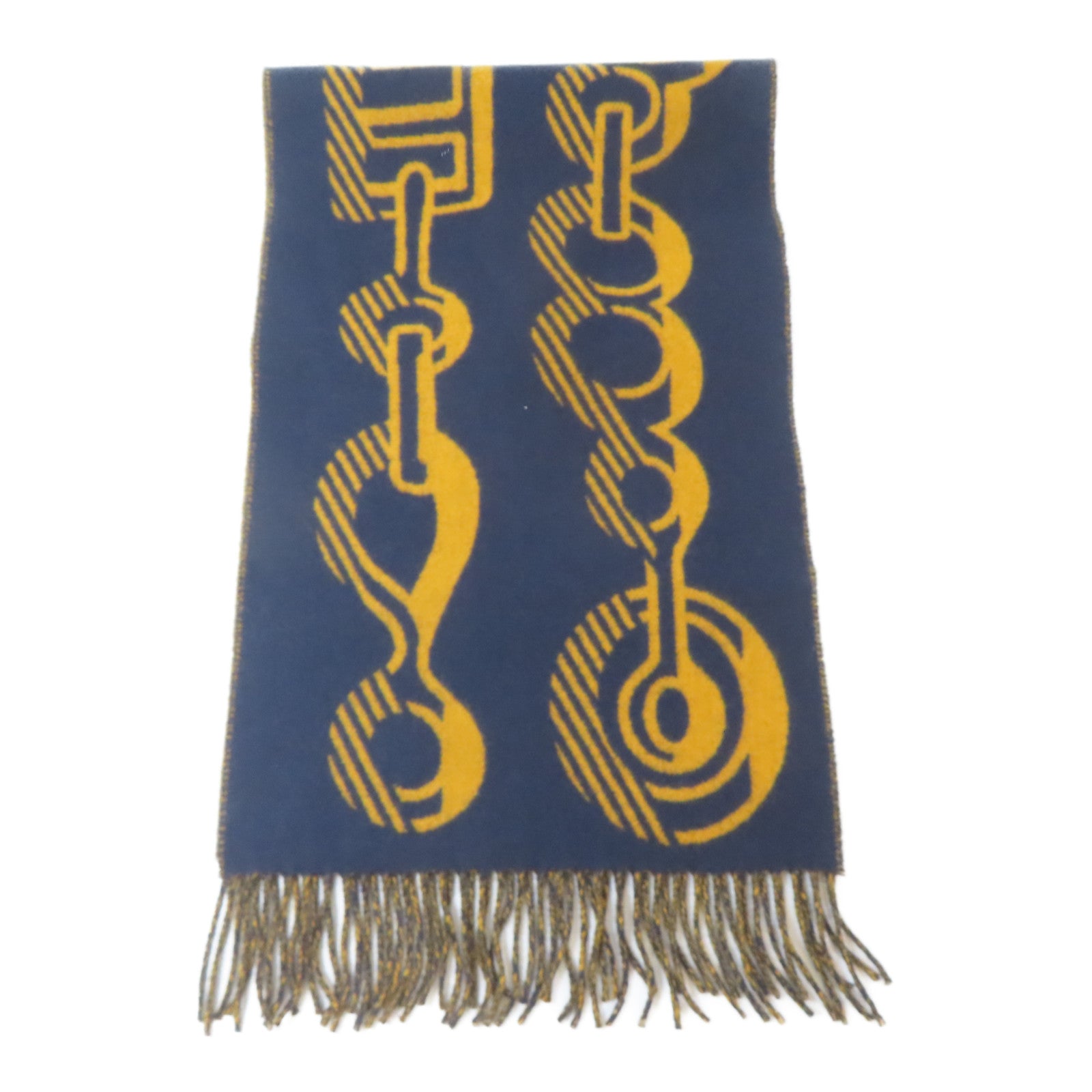 HERMES 羊絨Scarf頸巾深藍色/黃色