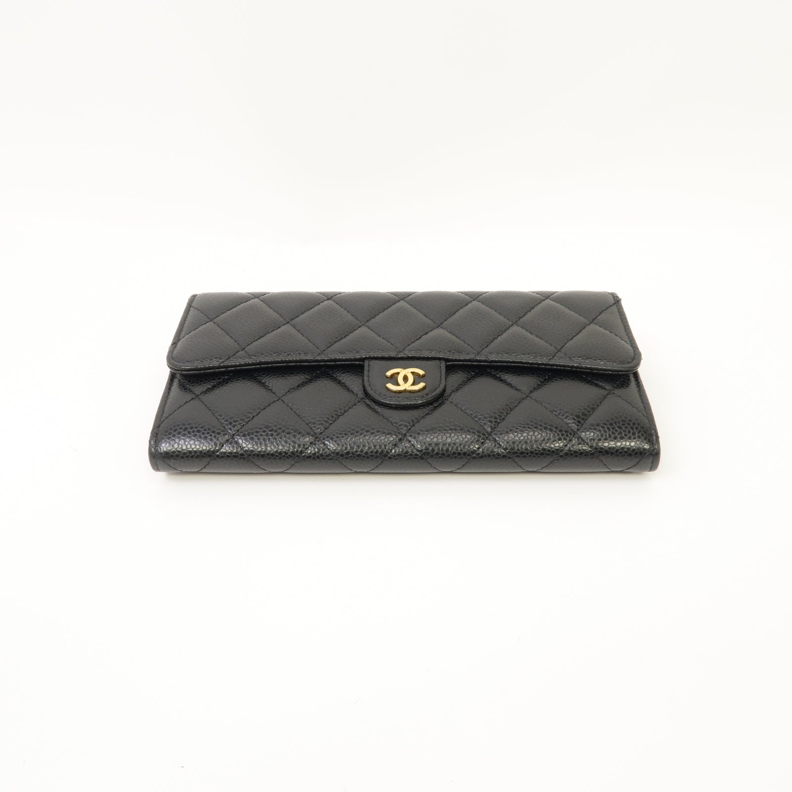 CHANEL 菱格Caviar皮革Long Wallet金扣長錢包黑色