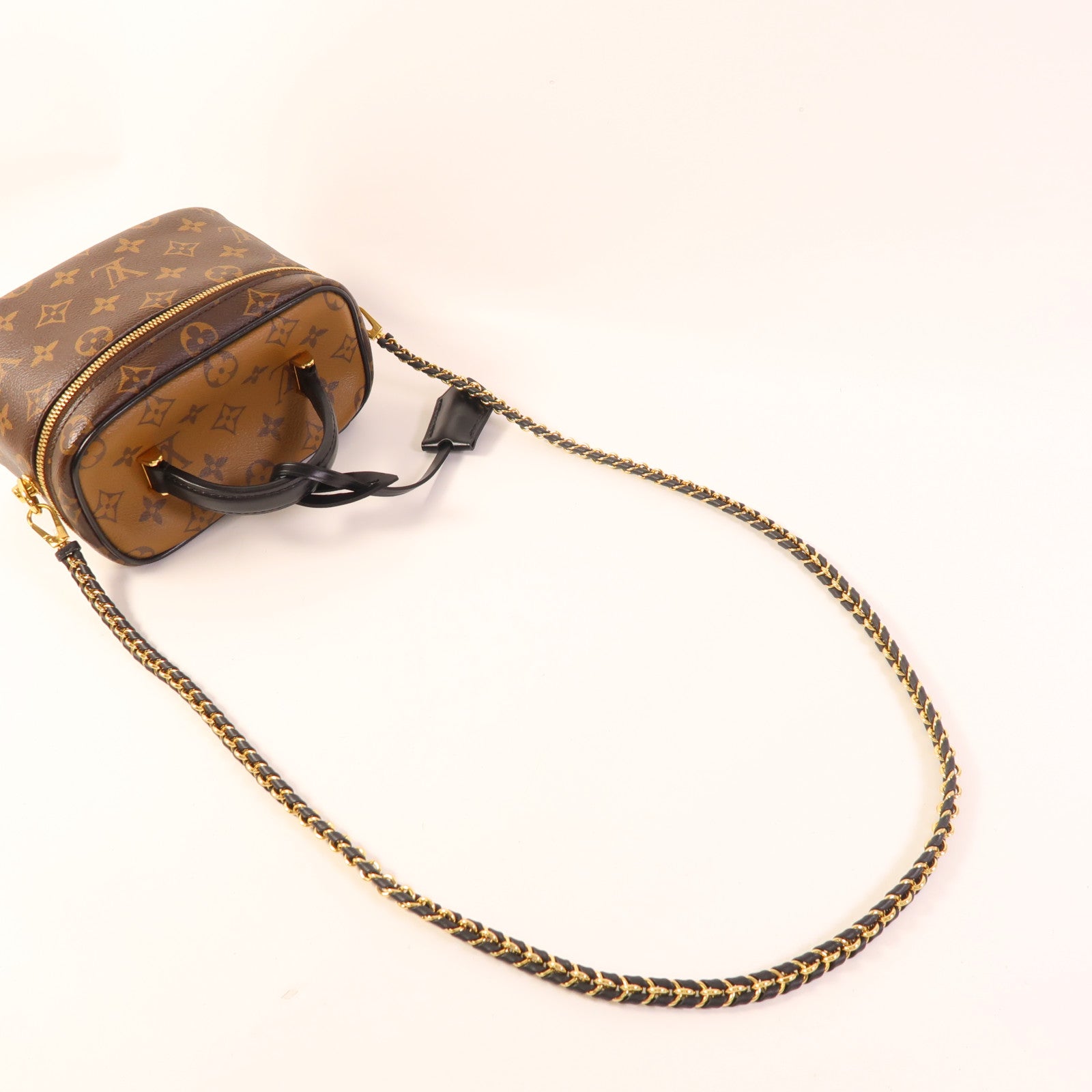 LOUIS VUITTON Monogram Reverse Vanity PM金扣手挽肩背兩用袋棕色