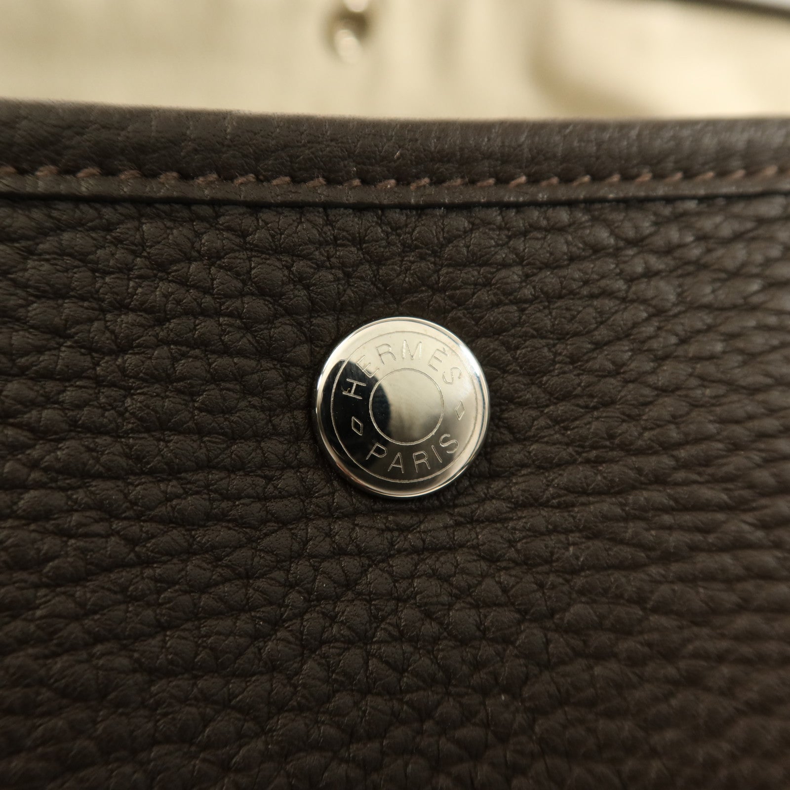 HERMES Negonda皮革Garden Party PM銀扣手挽袋 Chocolat