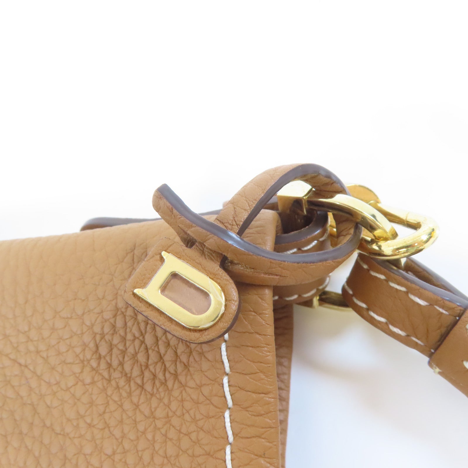 Delvaux 牛皮皮革Delvaux Pin Mini金扣手挽肩背兩用袋啡色