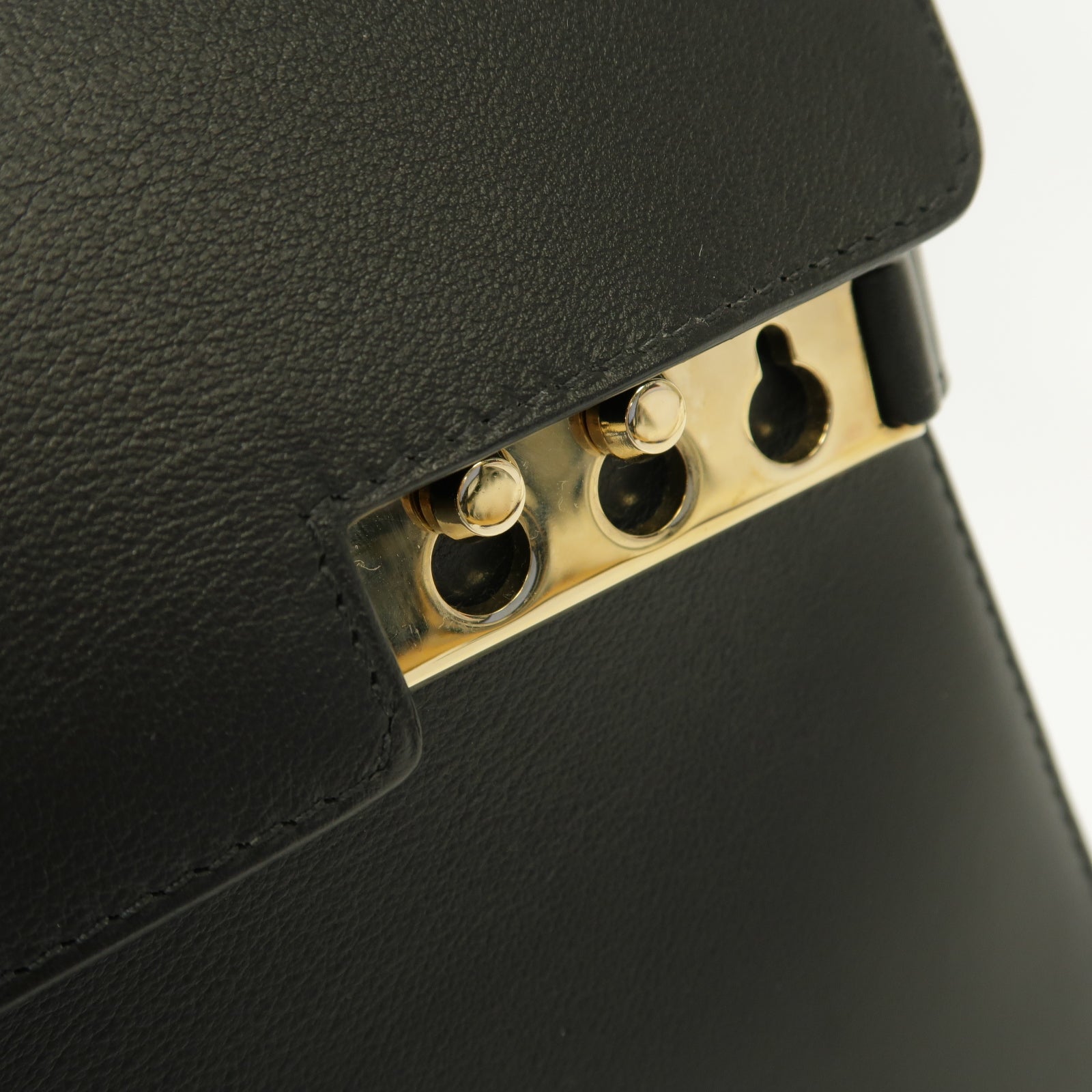 SELECTION 牛皮皮革Delvaux Tempete MM金扣手挽肩背兩用袋黑色