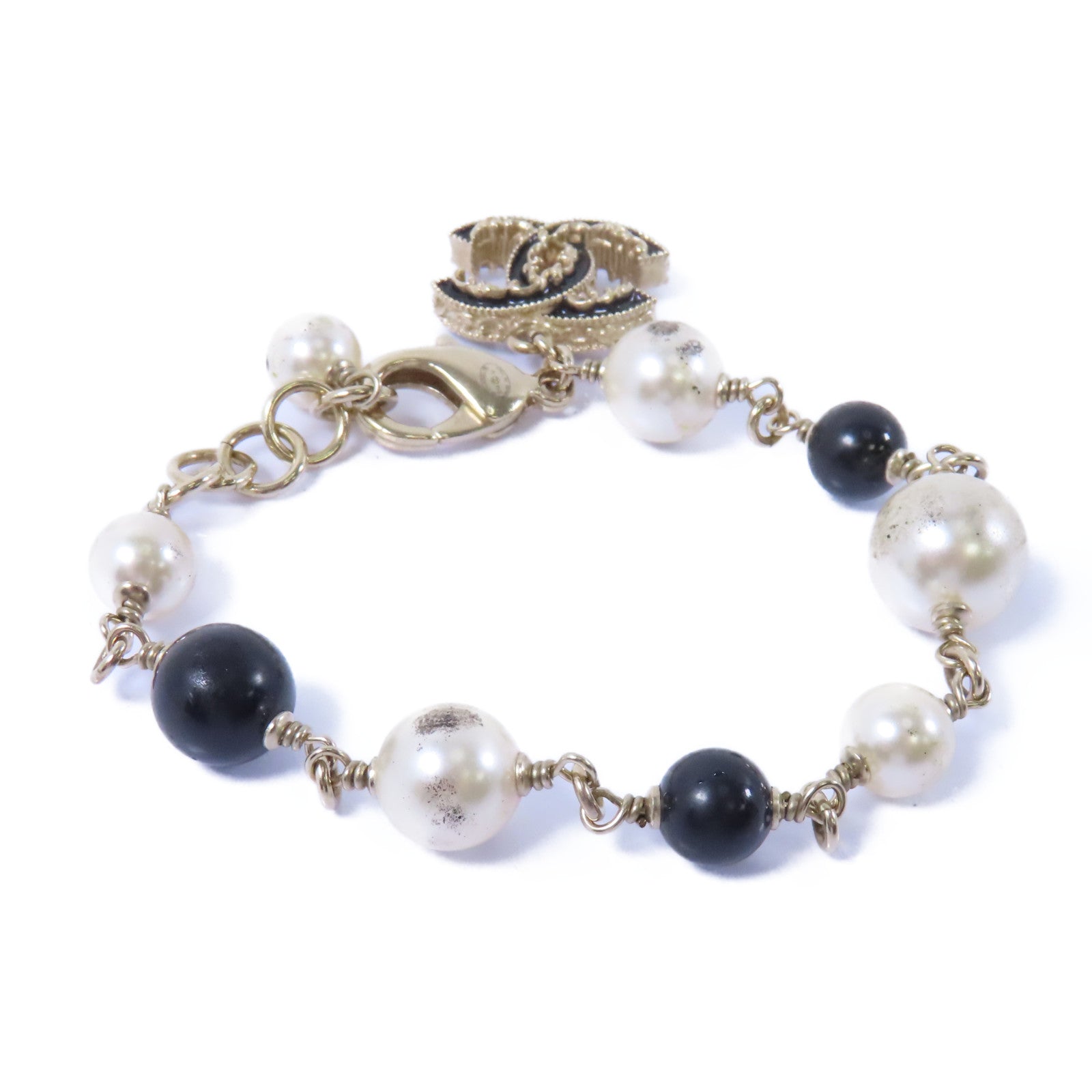 CHANEL PVC/金屬Bracelet手鏈白色/黑色金色