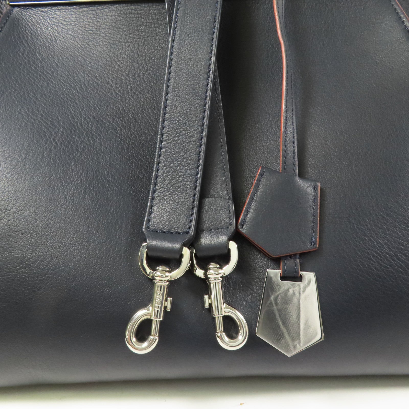 FENDI SHW 2 Way Shoulder Hand Bag Calfskin Leather Navy