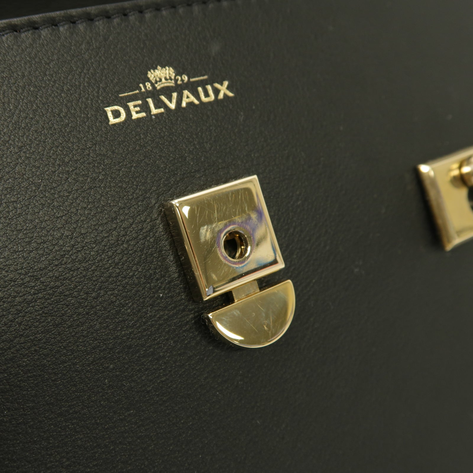 SELECTION 牛皮皮革Delvaux Tempete MM金扣手挽肩背兩用袋黑色