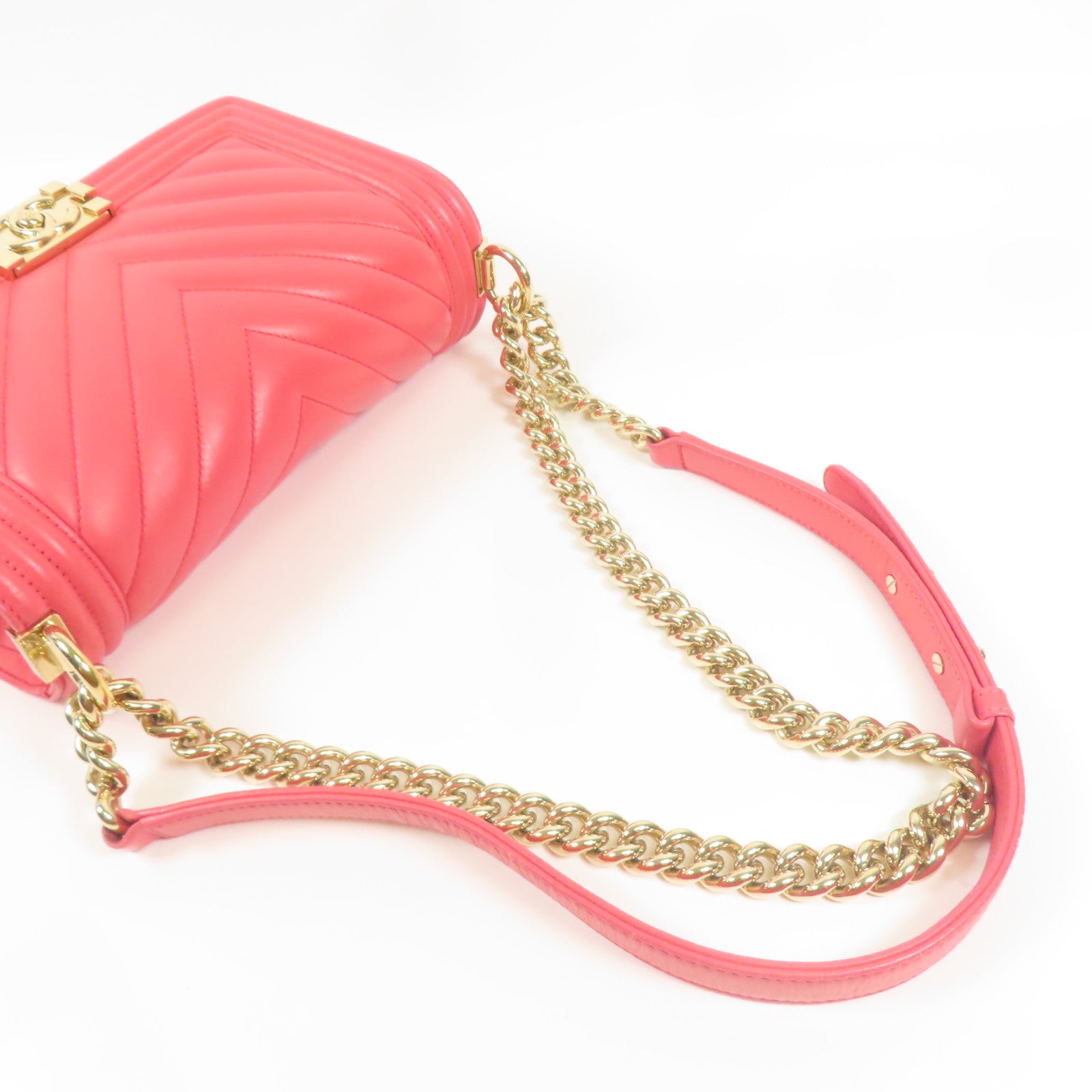 CHANEL CC GHW Boy 25 Chain Shoulder Bag Calfskin Leather Pink