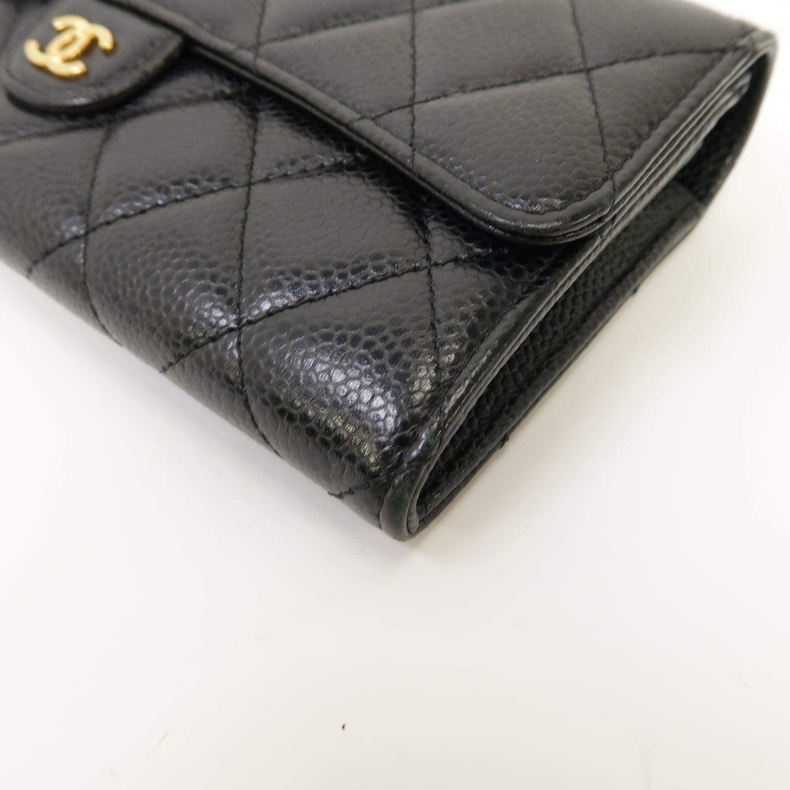 CHANEL 菱格Caviar皮革Long Wallet金扣長錢包黑色