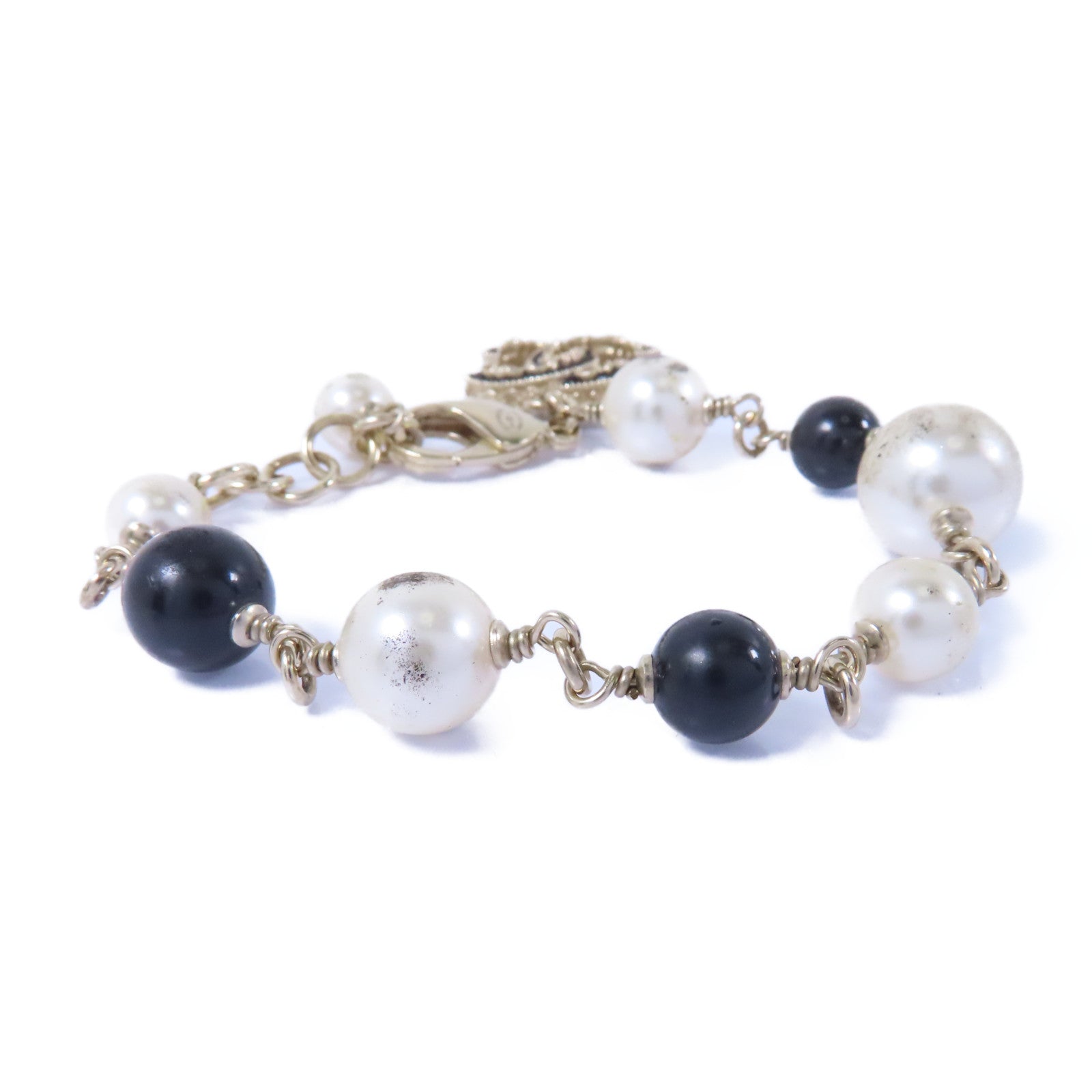 CHANEL PVC/金屬Bracelet手鏈白色/黑色金色