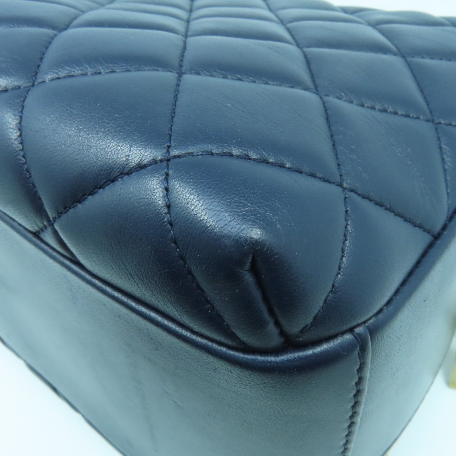 CHANEL 【激減優惠】菱格羊皮皮革Trendy Bowling Bag金扣手挽肩背兩用袋深藍色