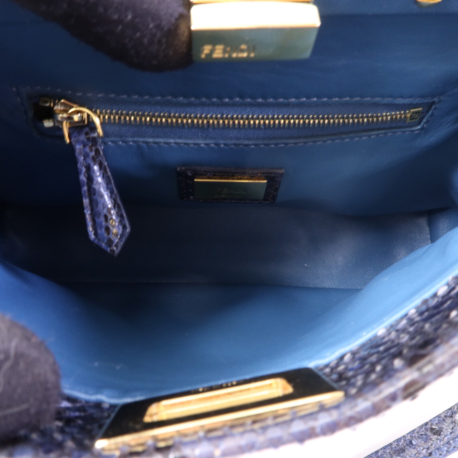 FENDI 蛇皮皮革Peekaboo Mini金扣手挽肩背兩用袋