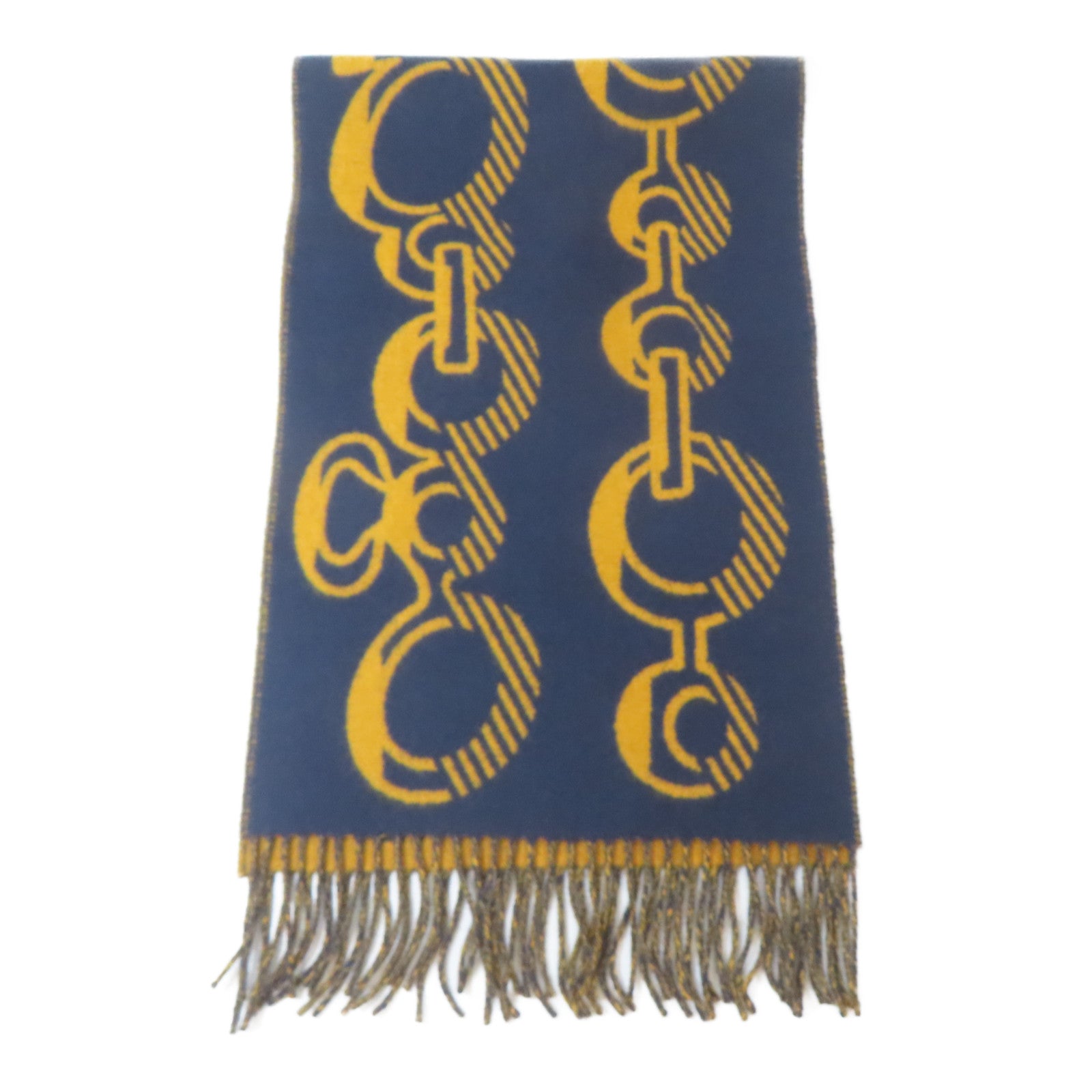 HERMES 羊絨Scarf頸巾深藍色/黃色