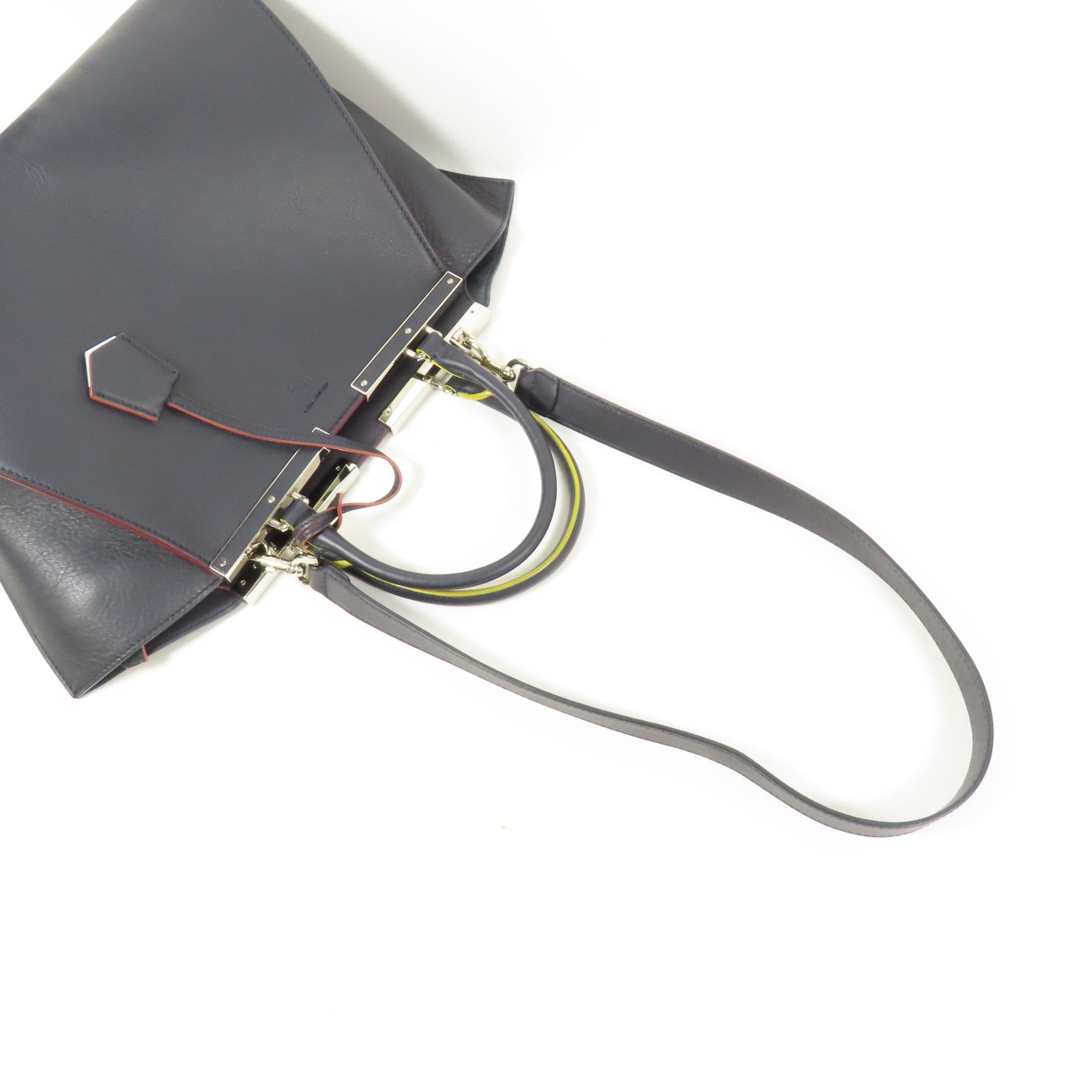 FENDI SHW 2 Way Shoulder Hand Bag Calfskin Leather Navy