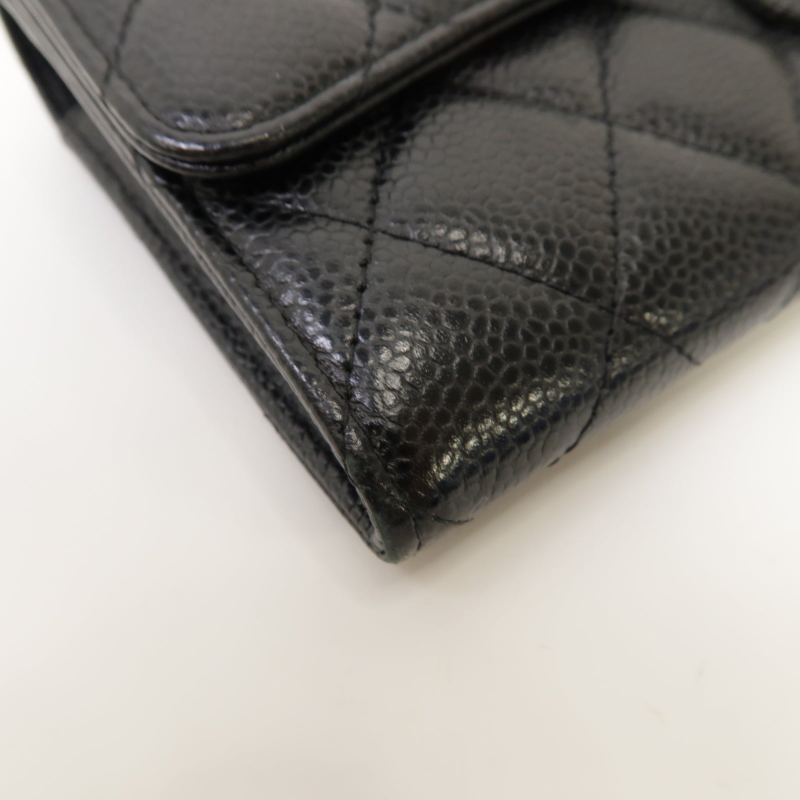 CHANEL 菱格Caviar皮革Long Wallet金扣長錢包黑色