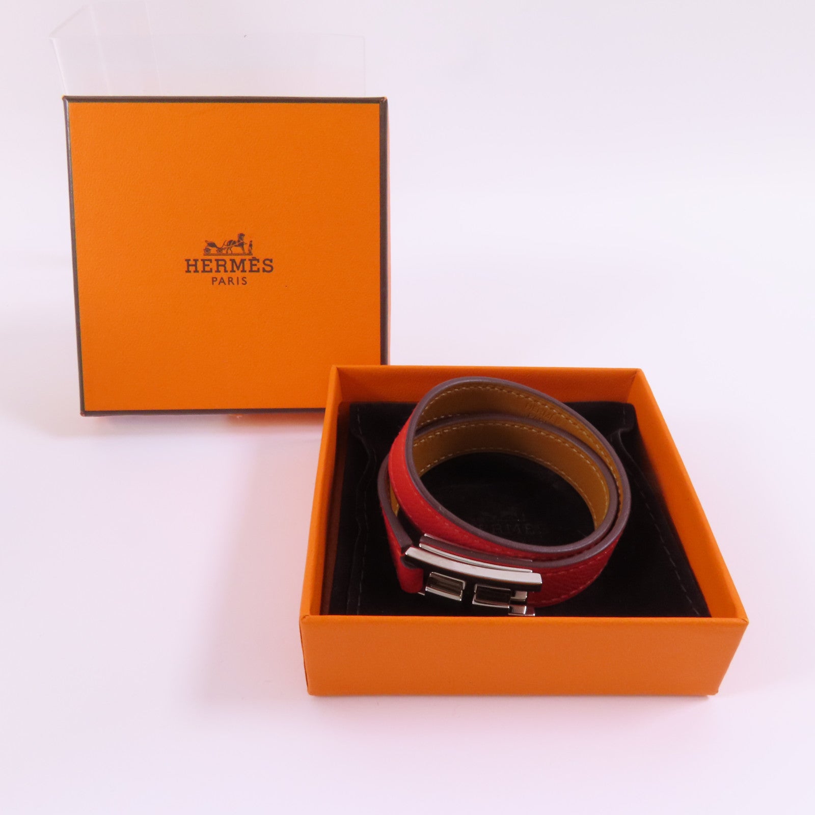 HERMES PHW Bracelet Veau Epsom Leather Red