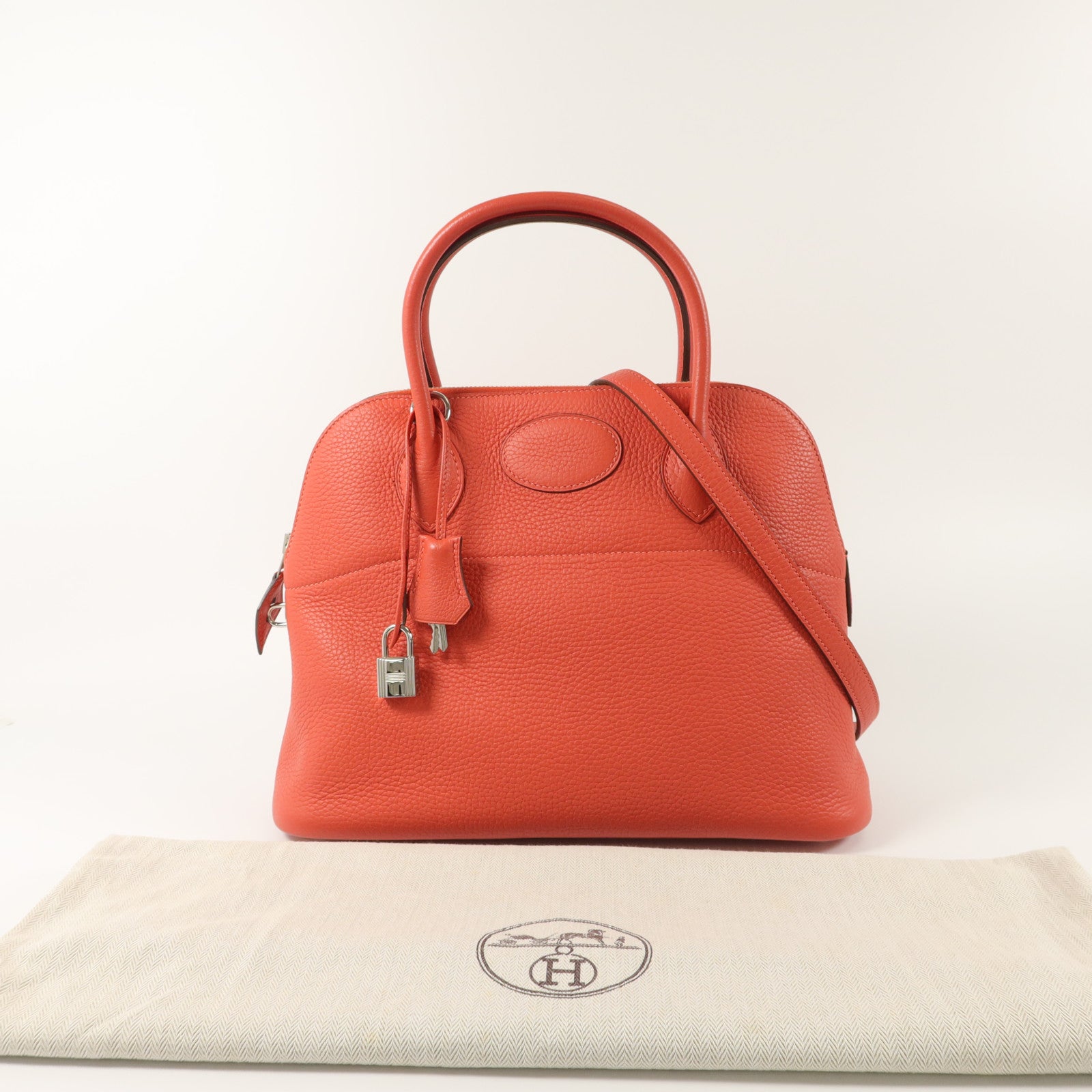 HERMES Togo皮革Bolide 31手挽袋Rouge Pivoine