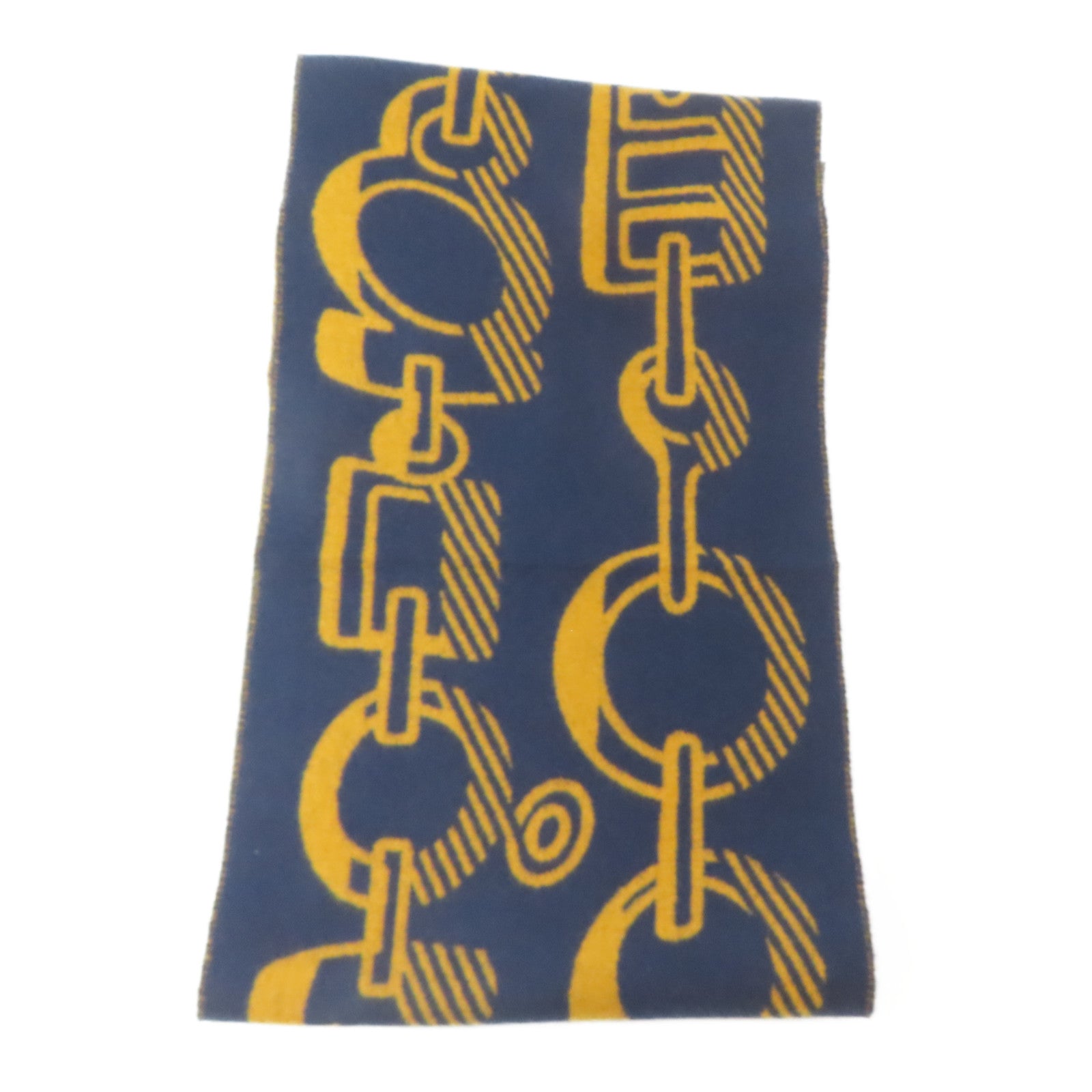 HERMES 羊絨Scarf頸巾深藍色/黃色