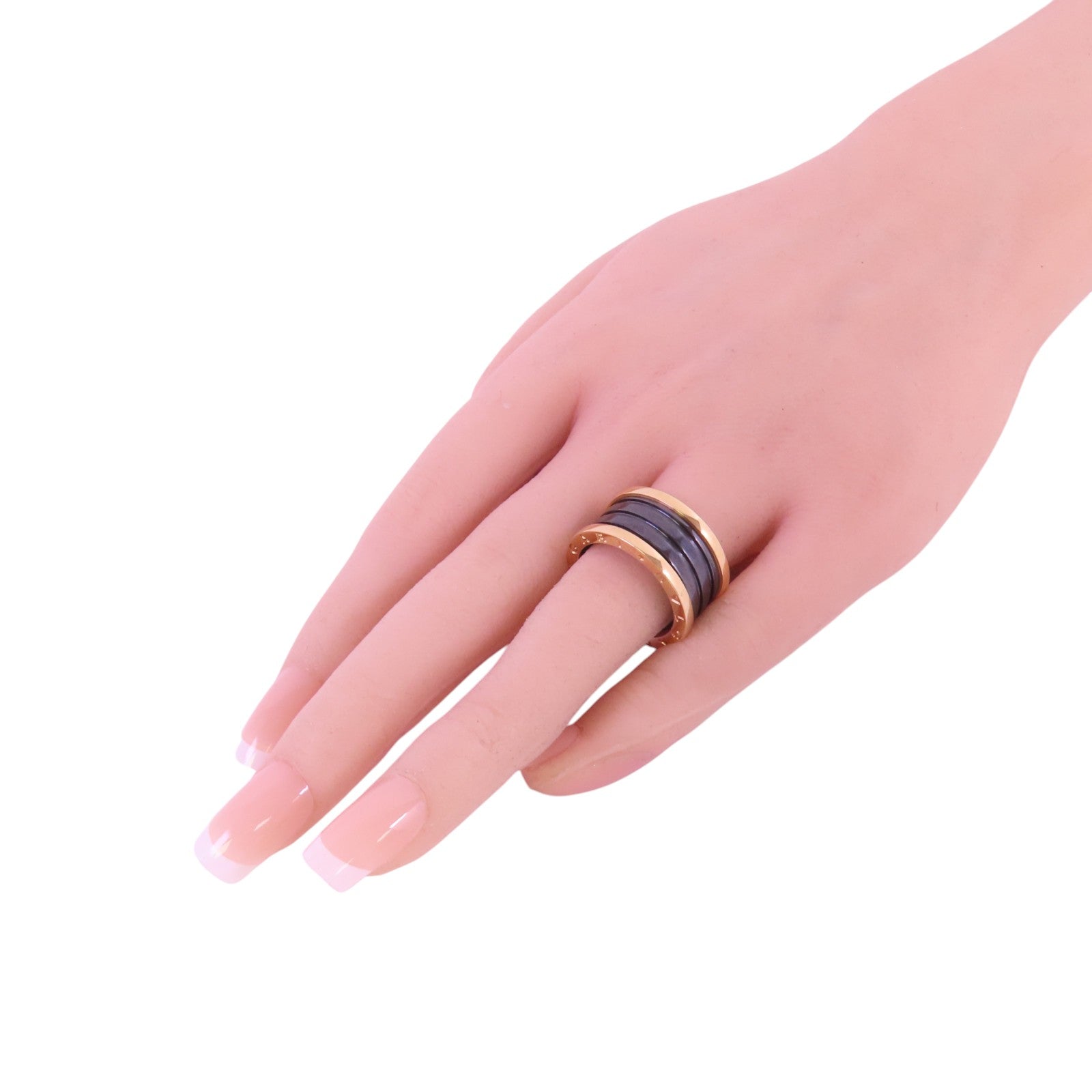 BVLGARI 18K玫瑰金/陶瓷B-zero1 Ring鑽石戒指#58/US#8.25