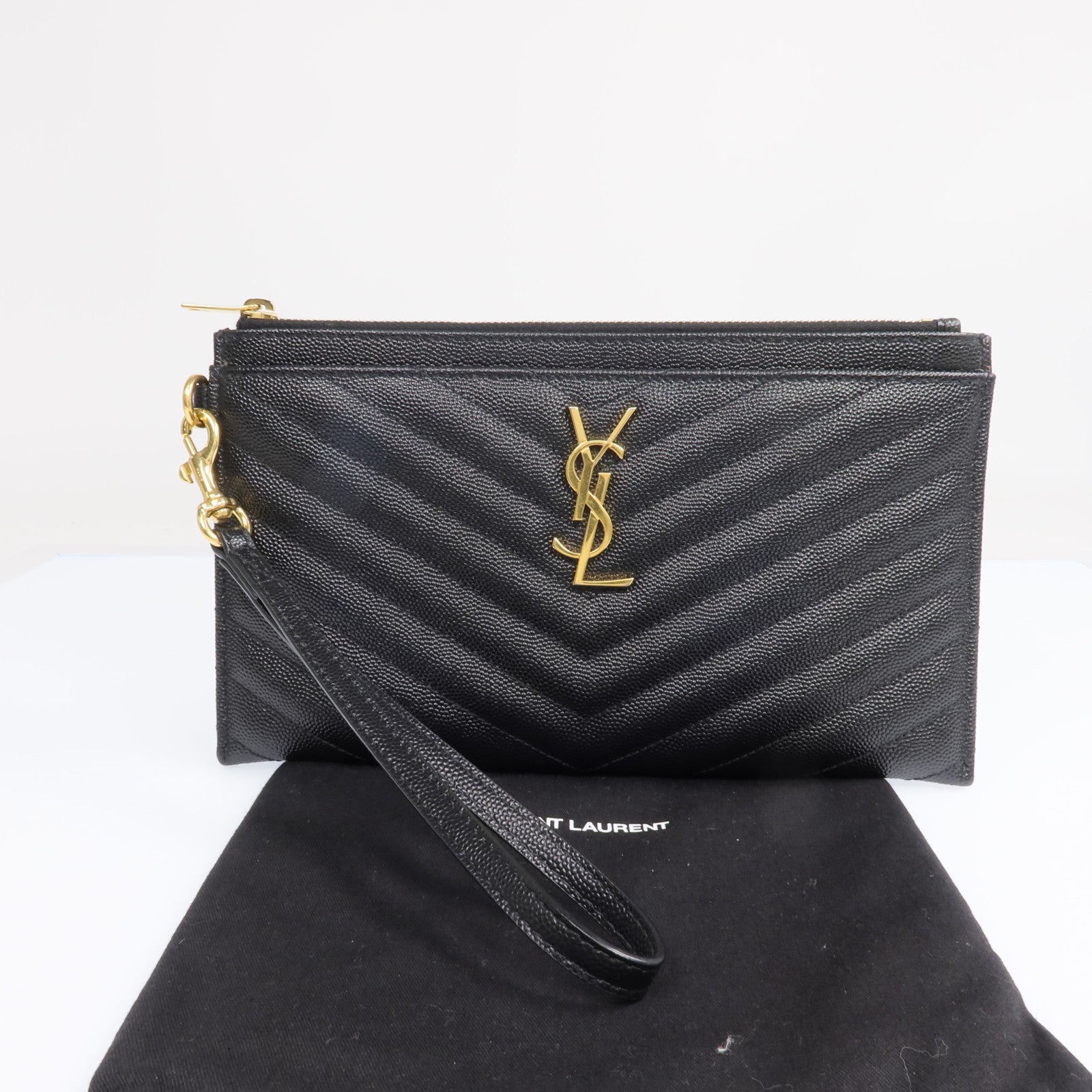 SAINT LAURENT 牛皮皮革Bill Large Pouch金扣手拿包