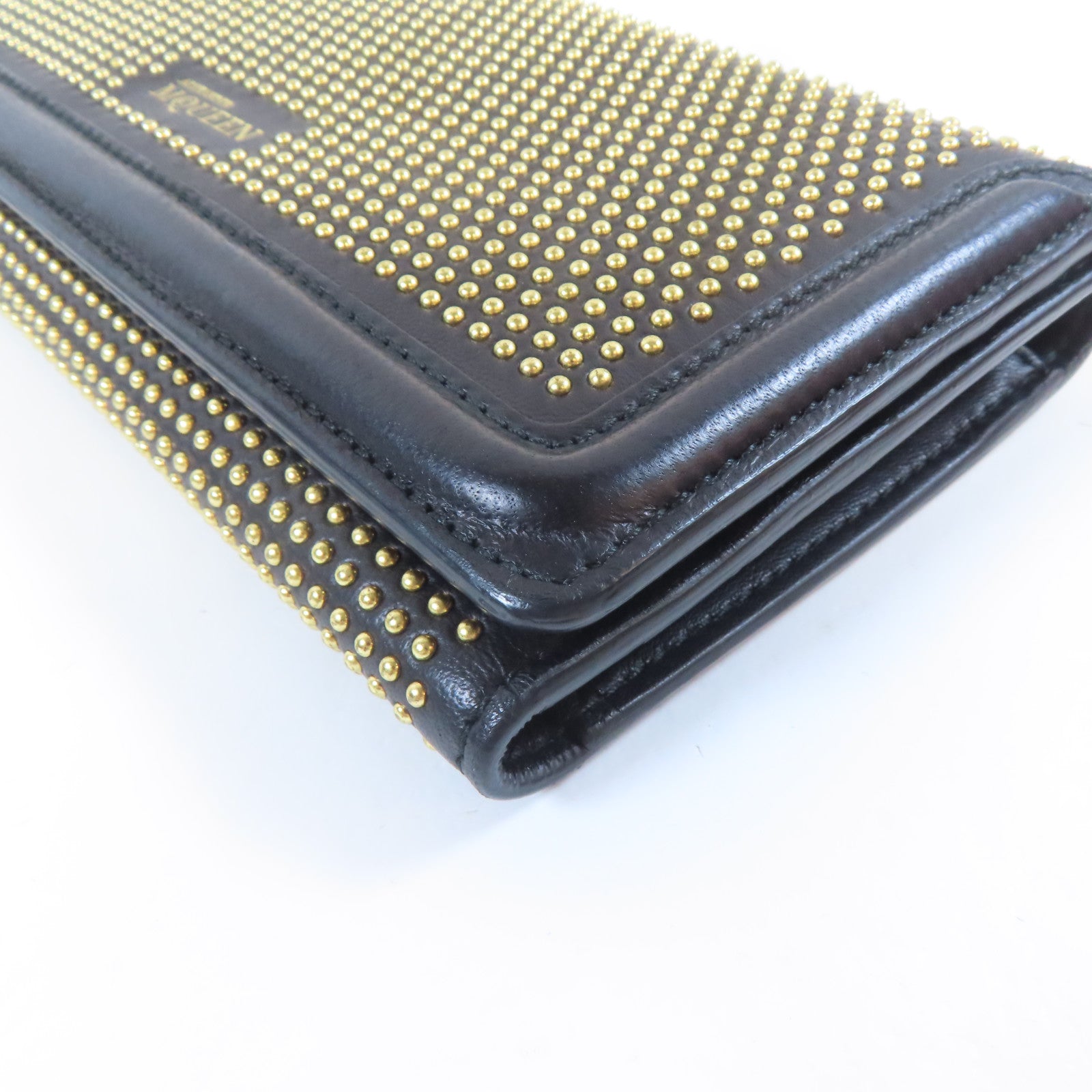 Alexander McQueen 牛皮皮革Trifold Long Wallet金扣長錢包黑色