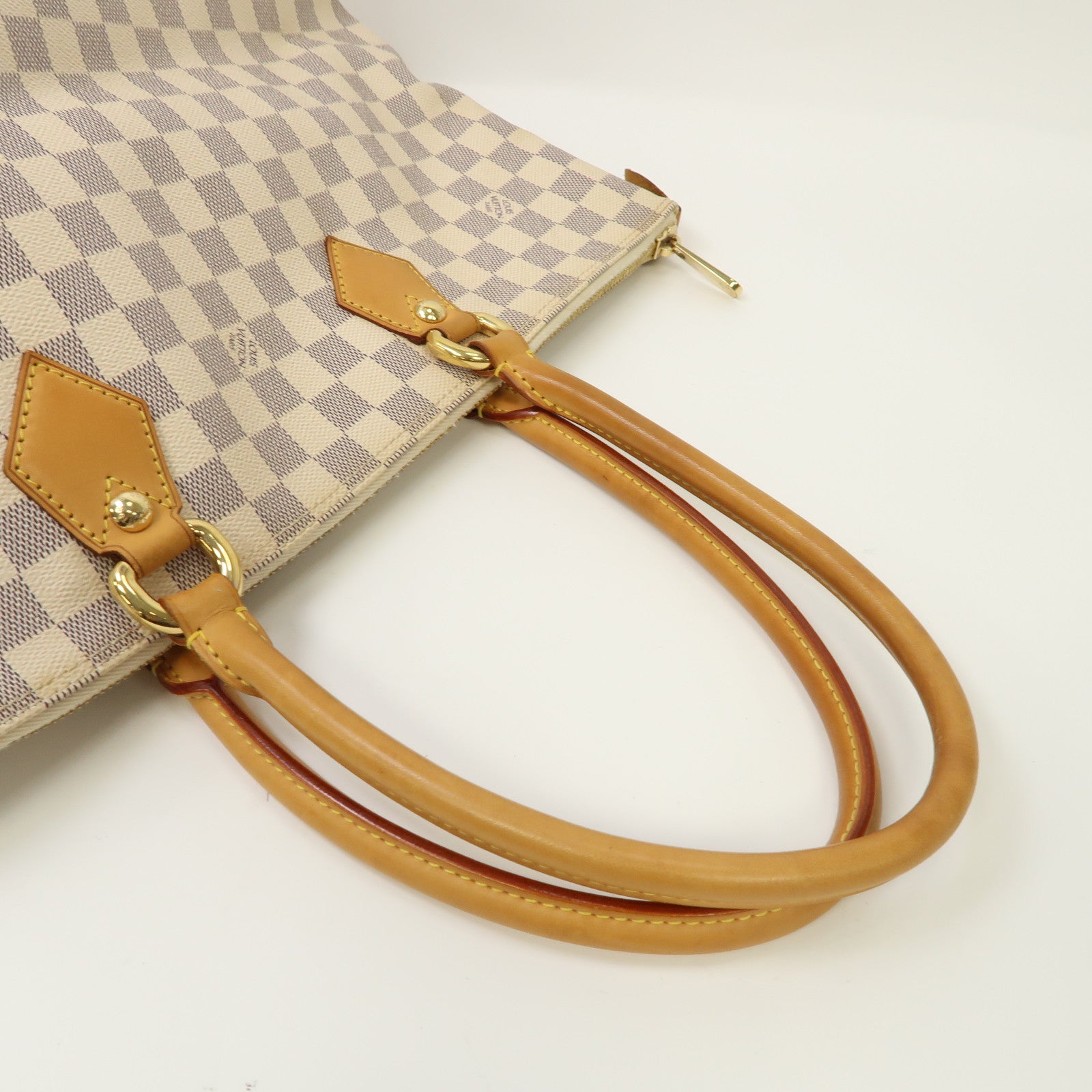 LOUIS VUITTON Damier Azur Saleya MM金扣手挽袋白色