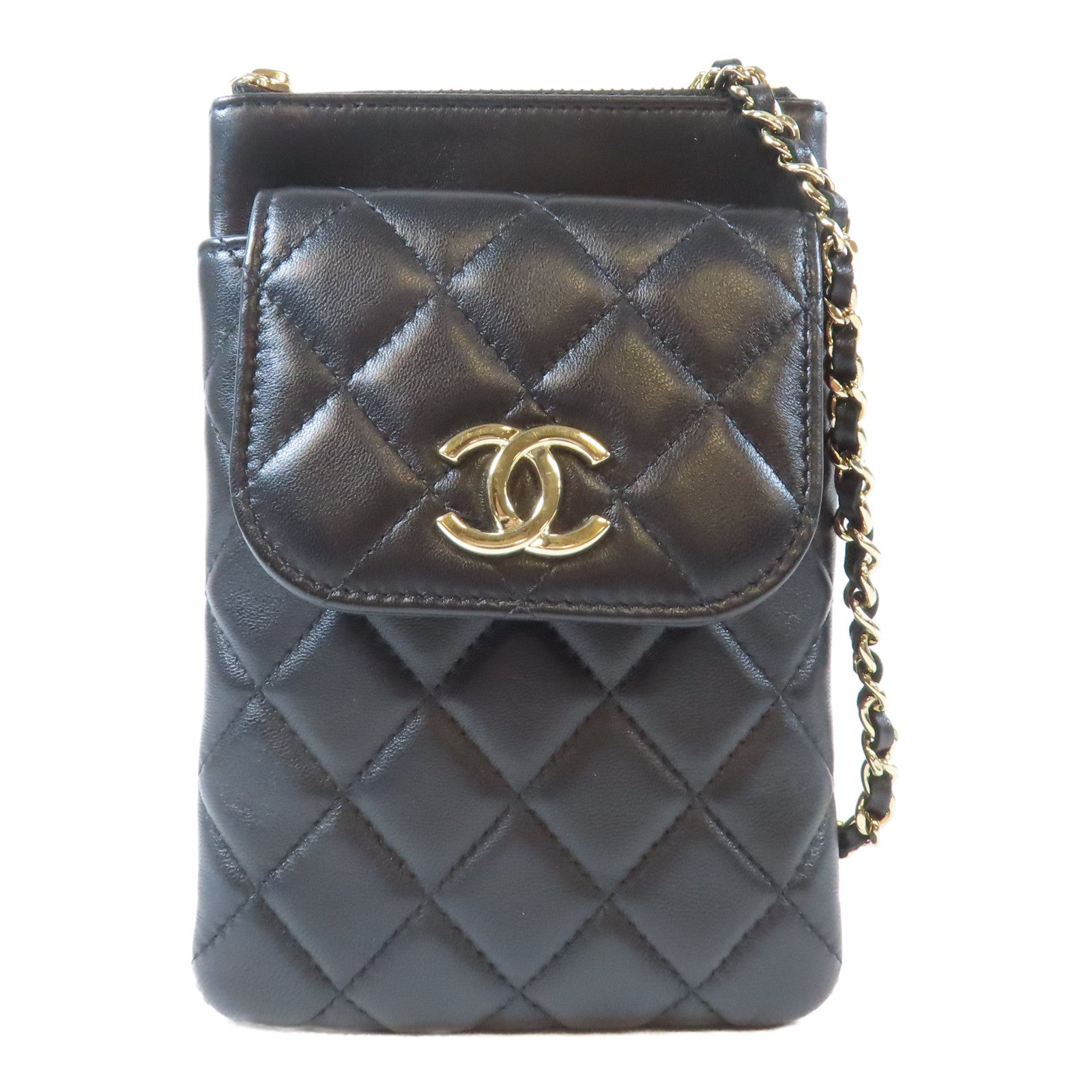 CHANEL 菱格羊皮皮革金扣Chain Shoulder鏈帶肩背袋黑色