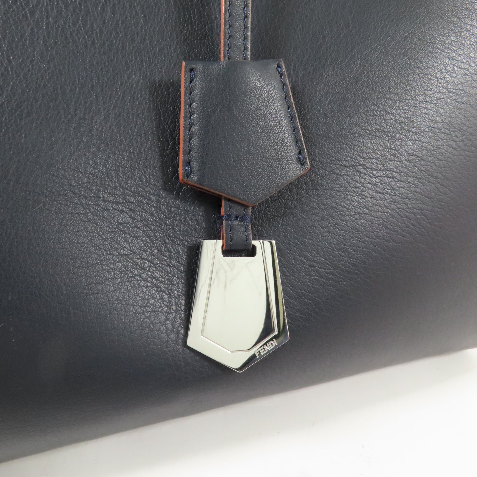 FENDI SHW 2 Way Shoulder Hand Bag Calfskin Leather Navy