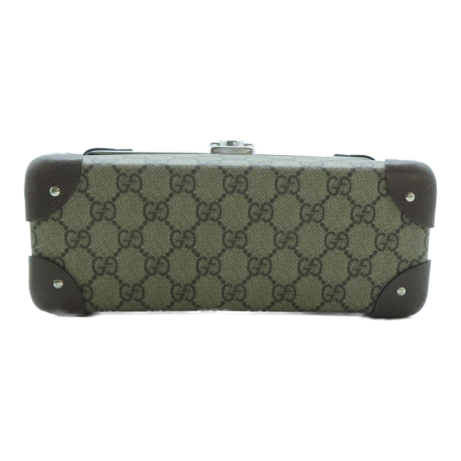 GUCCI 塗層帆布Bamboo Trunk銀扣手挽肩背兩用袋啡色