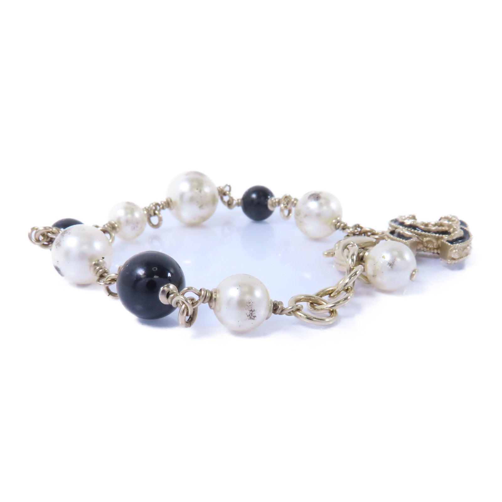 CHANEL PVC/金屬Bracelet手鏈白色/黑色金色