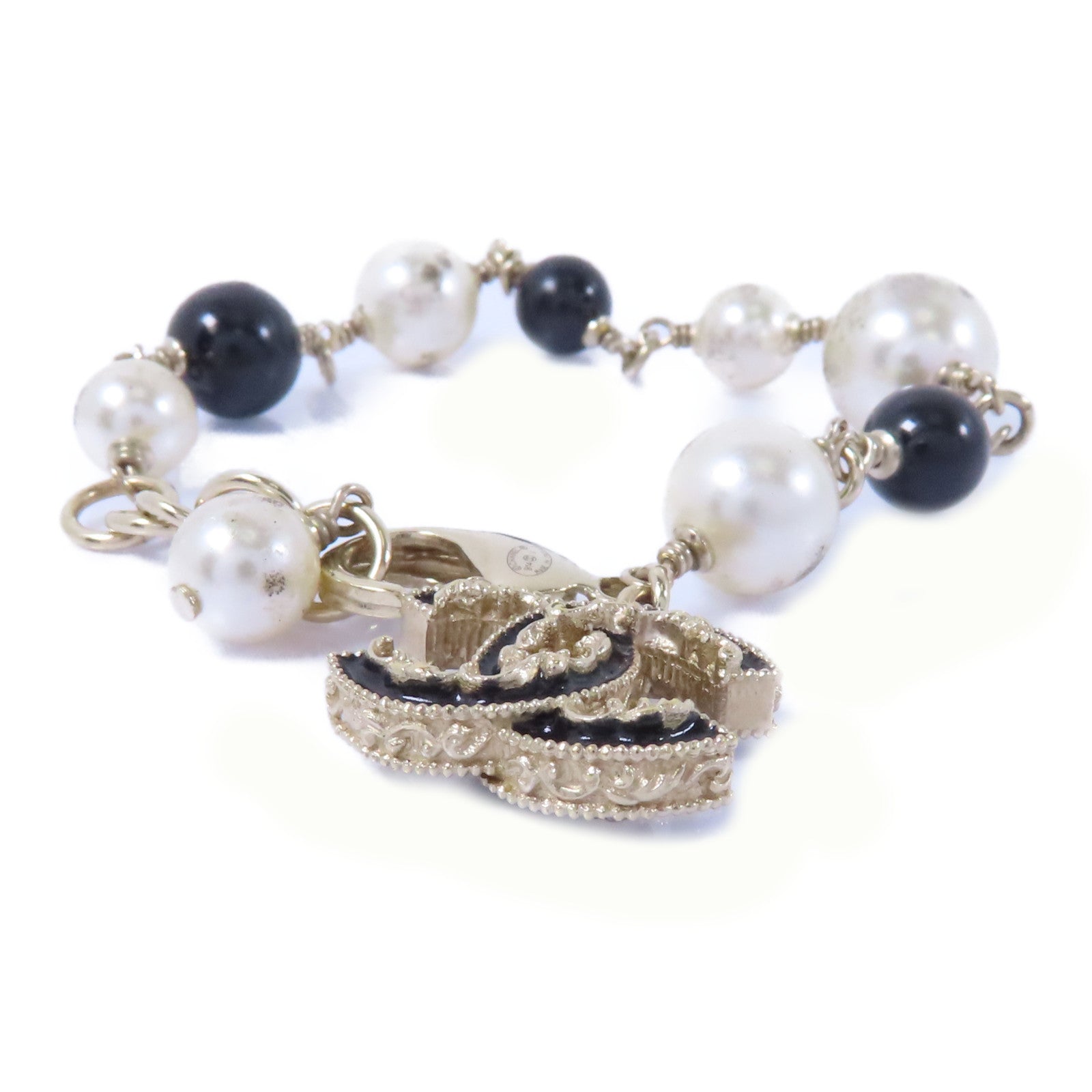 CHANEL PVC/金屬Bracelet手鏈白色/黑色金色