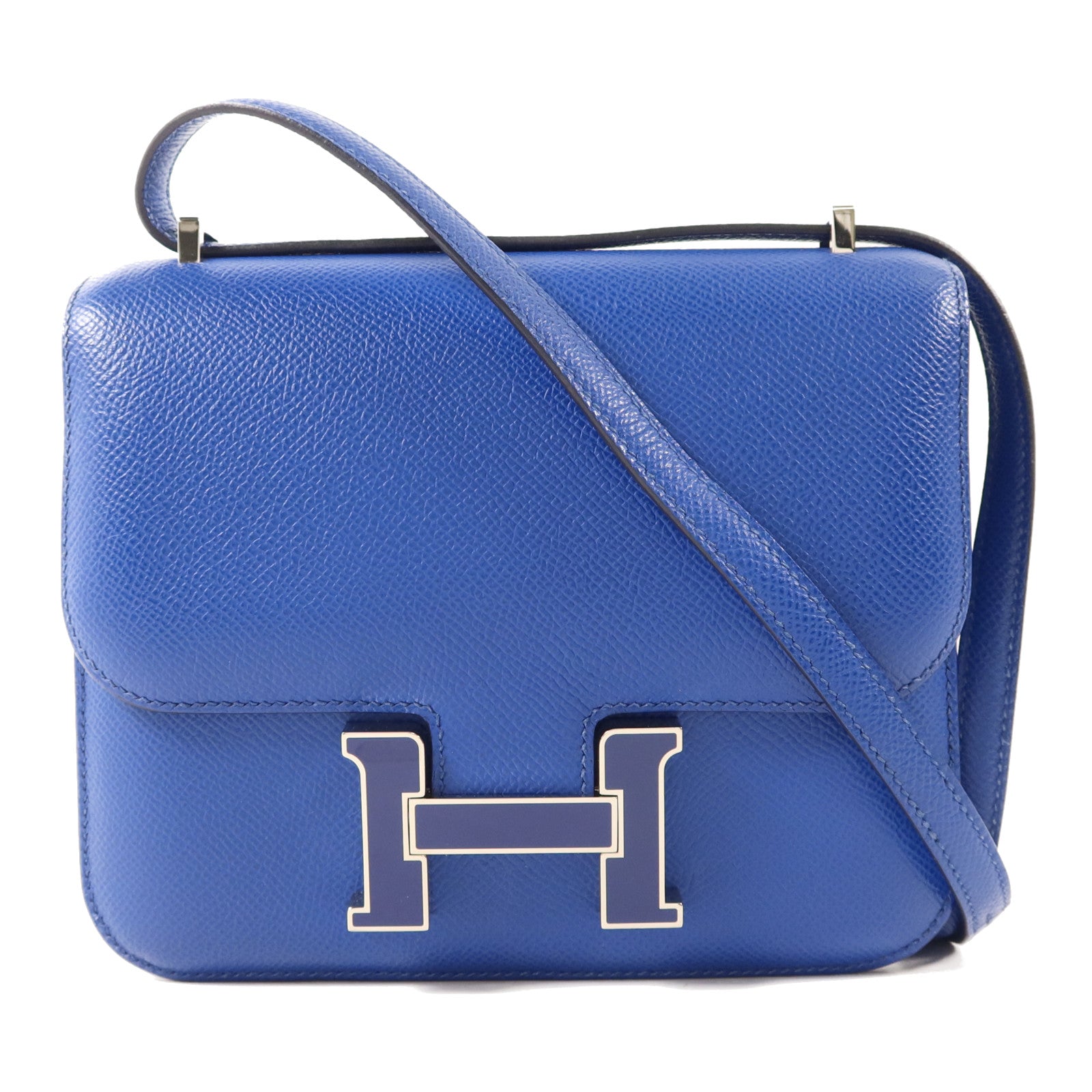 HERMES 【激減優惠】Epsom皮革Constance Mini銀扣手挽肩背兩用袋Bleu France