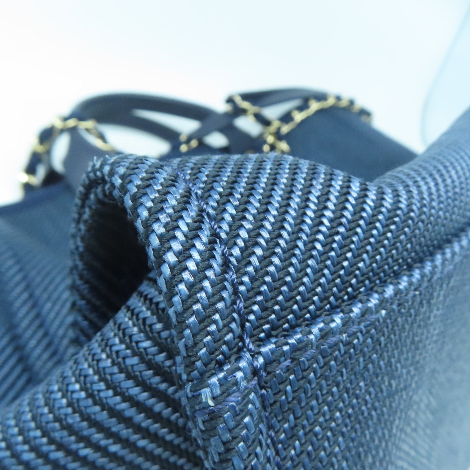 CHANEL 帆布/牛皮皮革Deauville Tote銀扣手挽肩背兩用袋深藍色