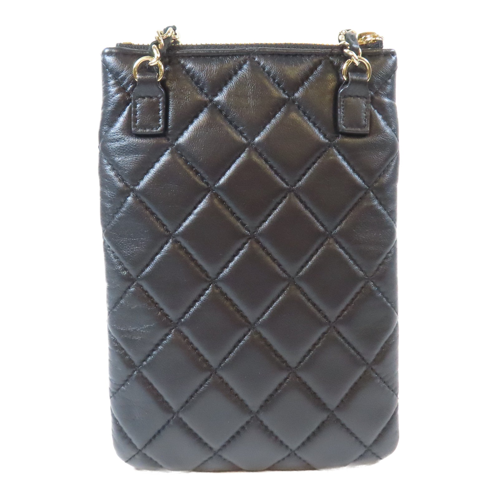 CHANEL 菱格羊皮皮革金扣Chain Shoulder鏈帶肩背袋黑色