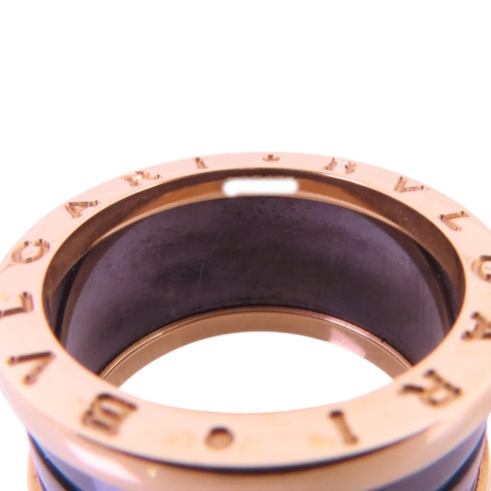 BVLGARI 18K玫瑰金/陶瓷B-zero1 Ring鑽石戒指#58/US#8.25