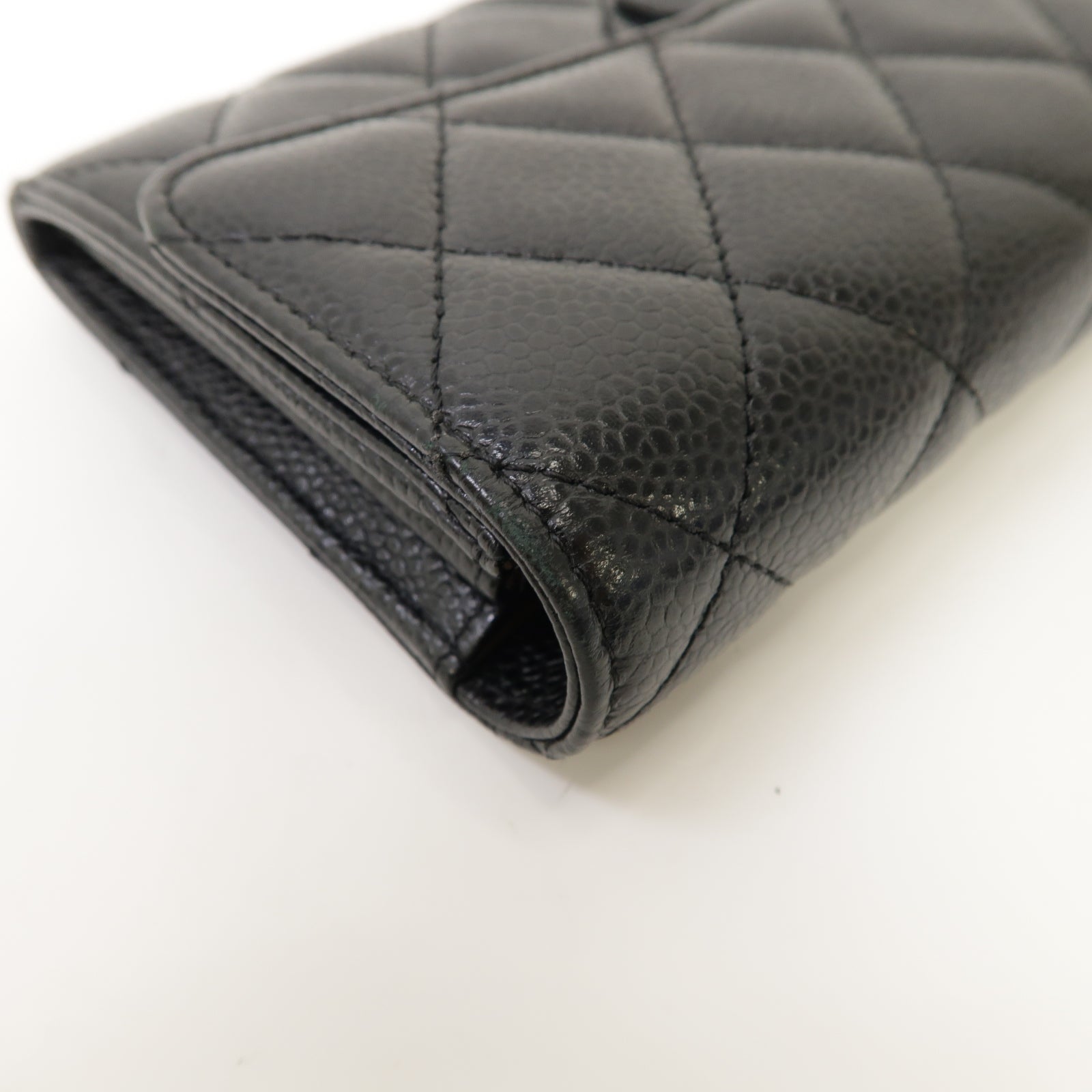 CHANEL 菱格Caviar皮革Long Wallet金扣長錢包黑色