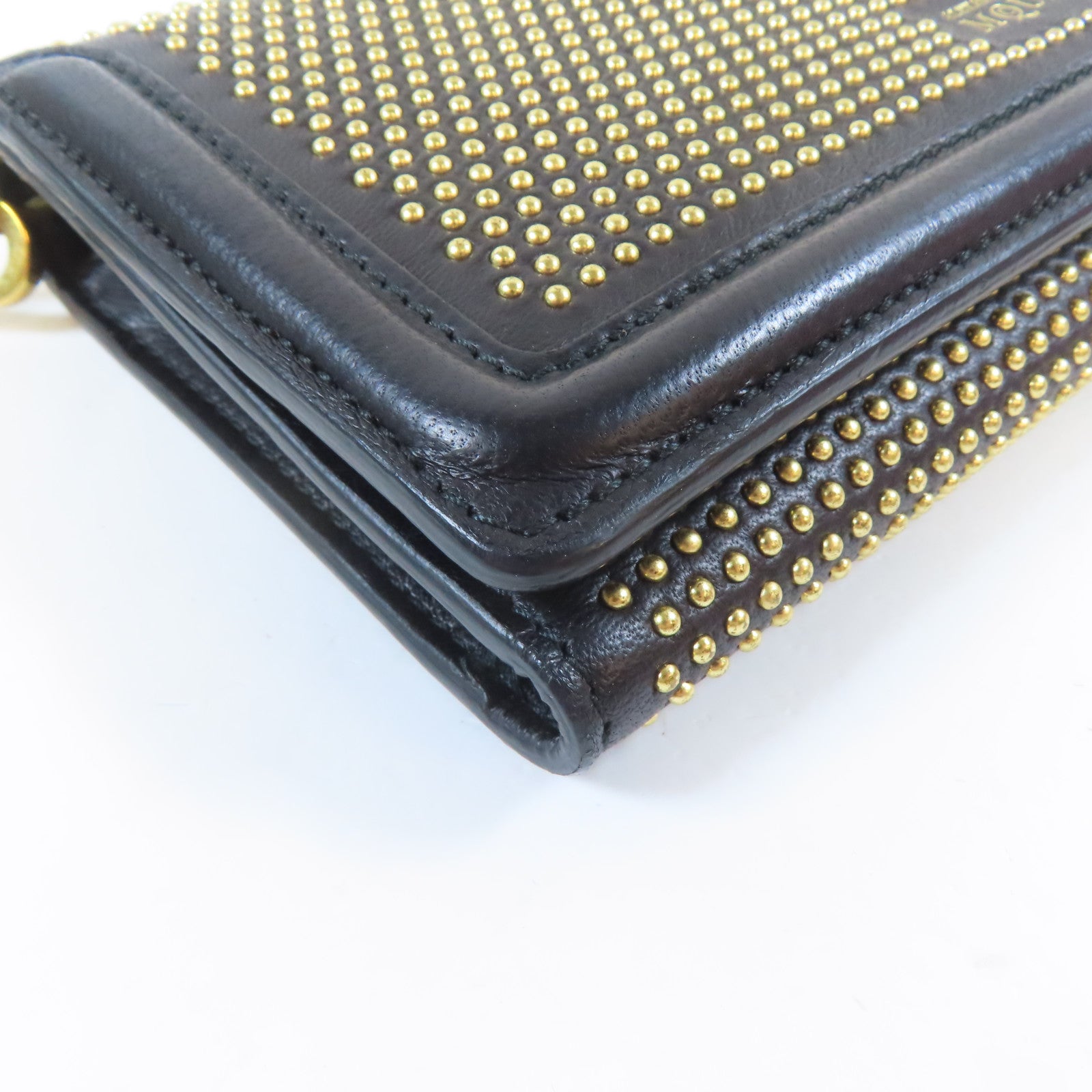 Alexander McQueen 牛皮皮革Trifold Long Wallet金扣長錢包黑色