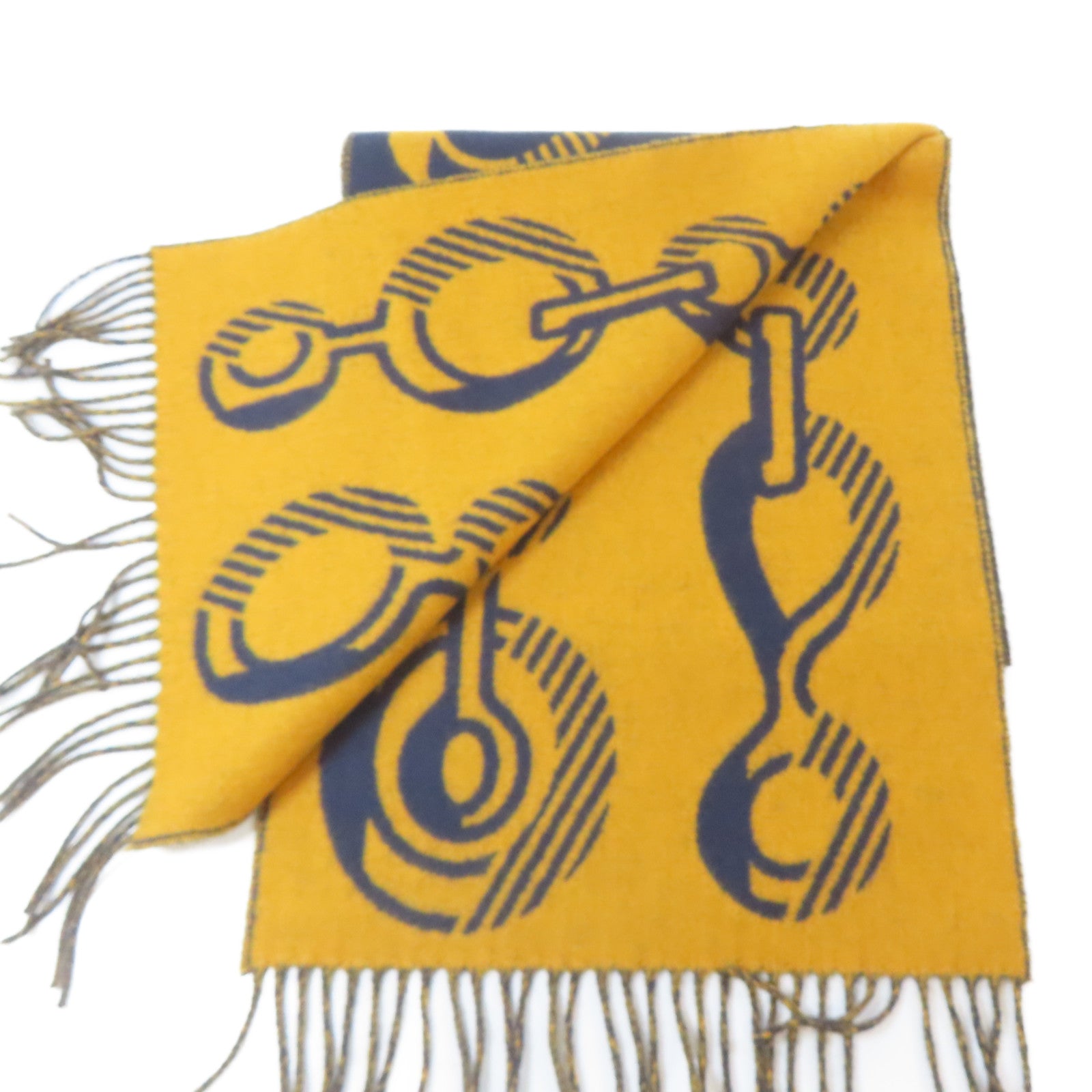 HERMES 羊絨Scarf頸巾深藍色/黃色