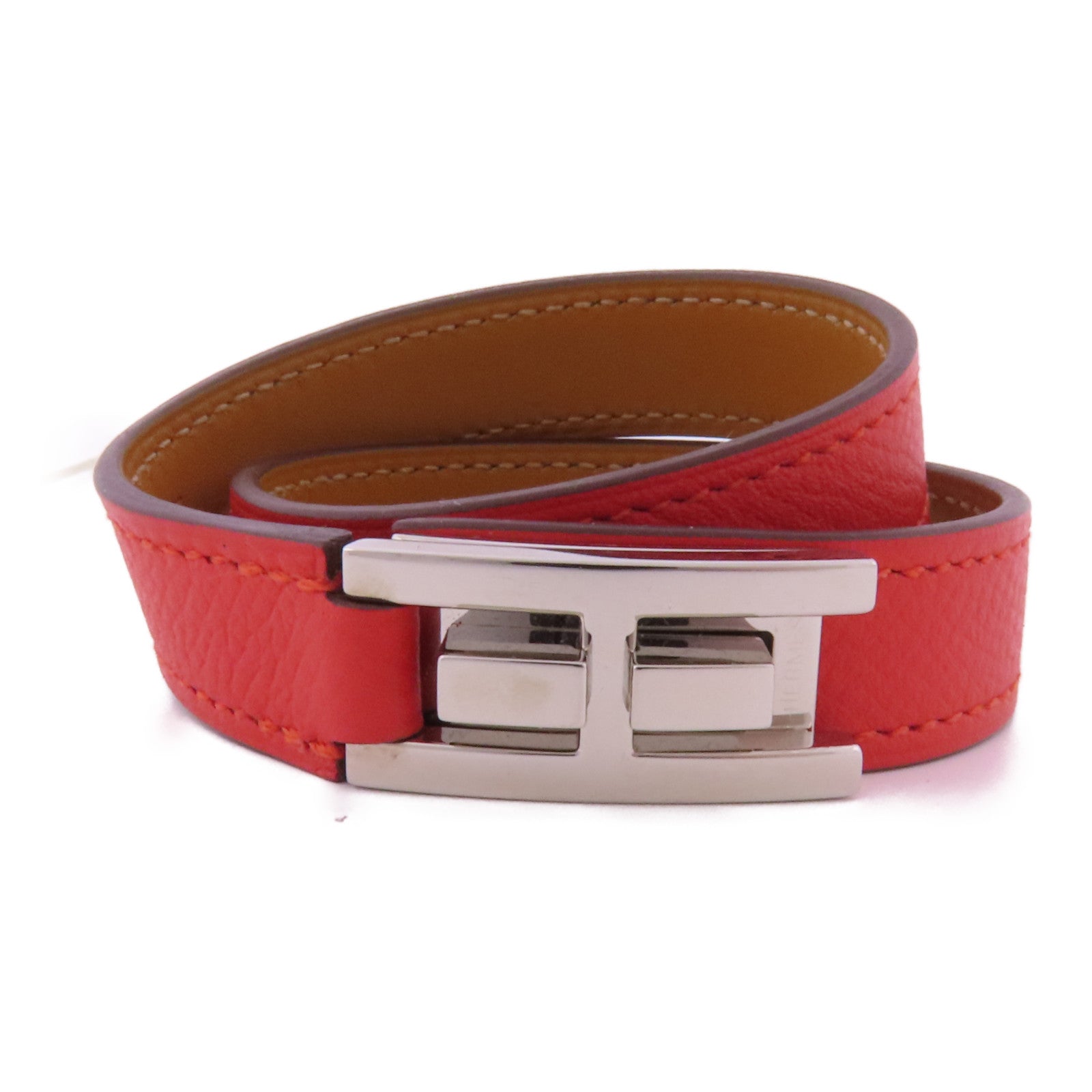 HERMES Epsom皮革Bracelet銀扣手帶
