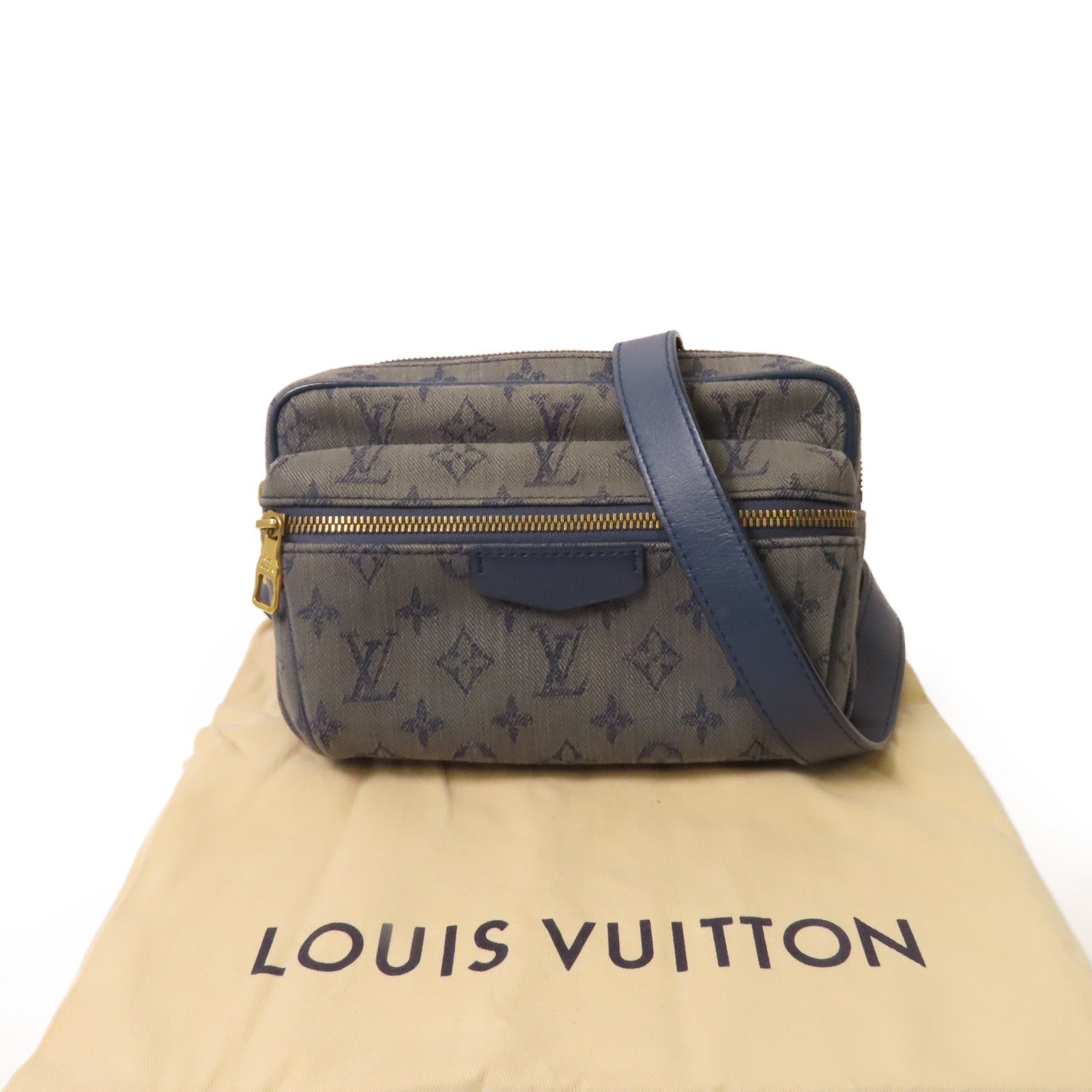 LOUIS VUITTON 【激減優惠】Monogram Denim Bum Bag Outdoor金扣腰包藍色