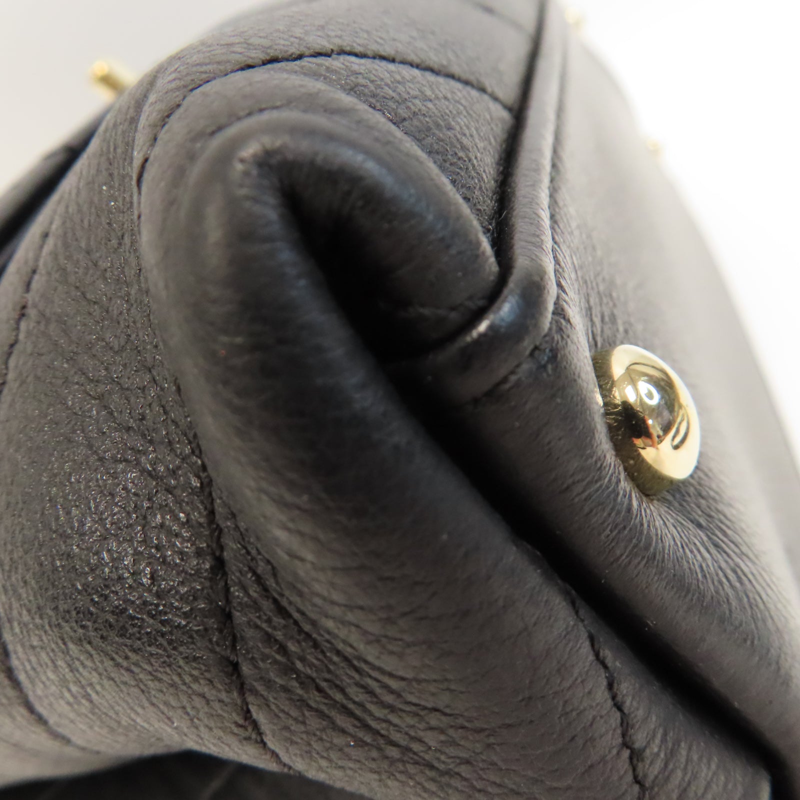 CHANEL 斜紋牛皮皮革Top Handle金扣手挽肩背兩用袋黑色